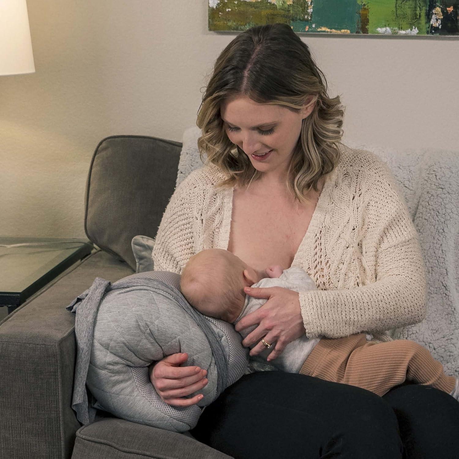 imageBoppy Anywhere Travel Nursing Pillow Soft Gray Plus Sized to Petite with Stretch Belt Portable Nursing Pillow Breastfeeding and BottleFeeding Support Machine WashableSoft Gray