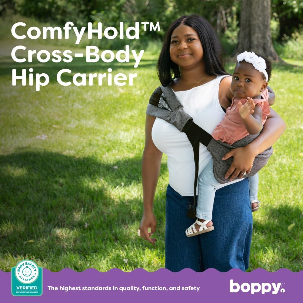 imageBoppy ComfyHold CrossBody Hip Baby Carrier  Light Compact and Breathable with Wide Comfy Seat and Snug NoSlip Fit Baby Safety Alliance Verified