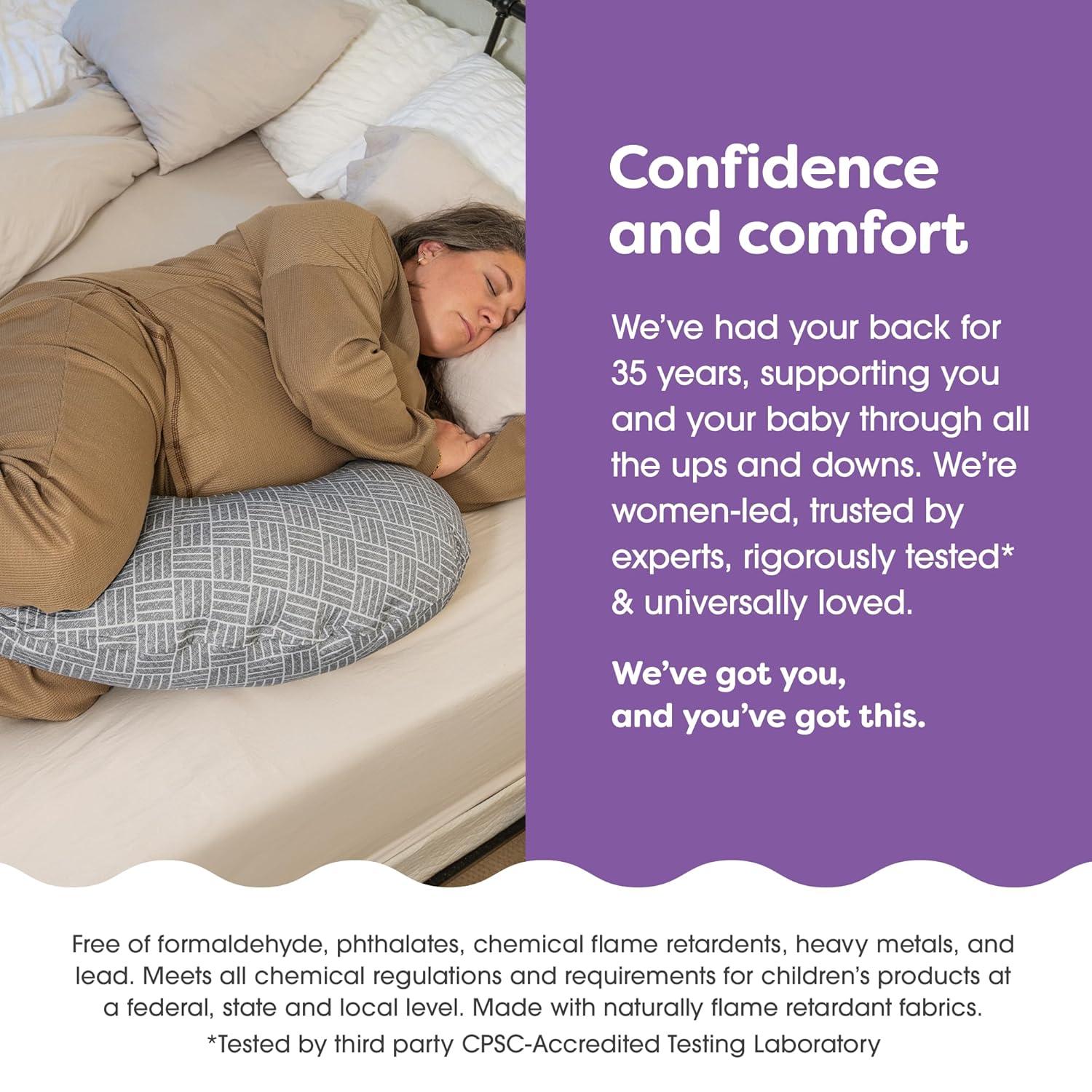 imageBoppy Cuddle Pregnancy Pillow  Compact Ergonomic Maternity Pillow Versatile Support Great Side Sleeper Pillow Washable with Cooling Rayon Cover  Gray Basket WeaveGray Basket Weave