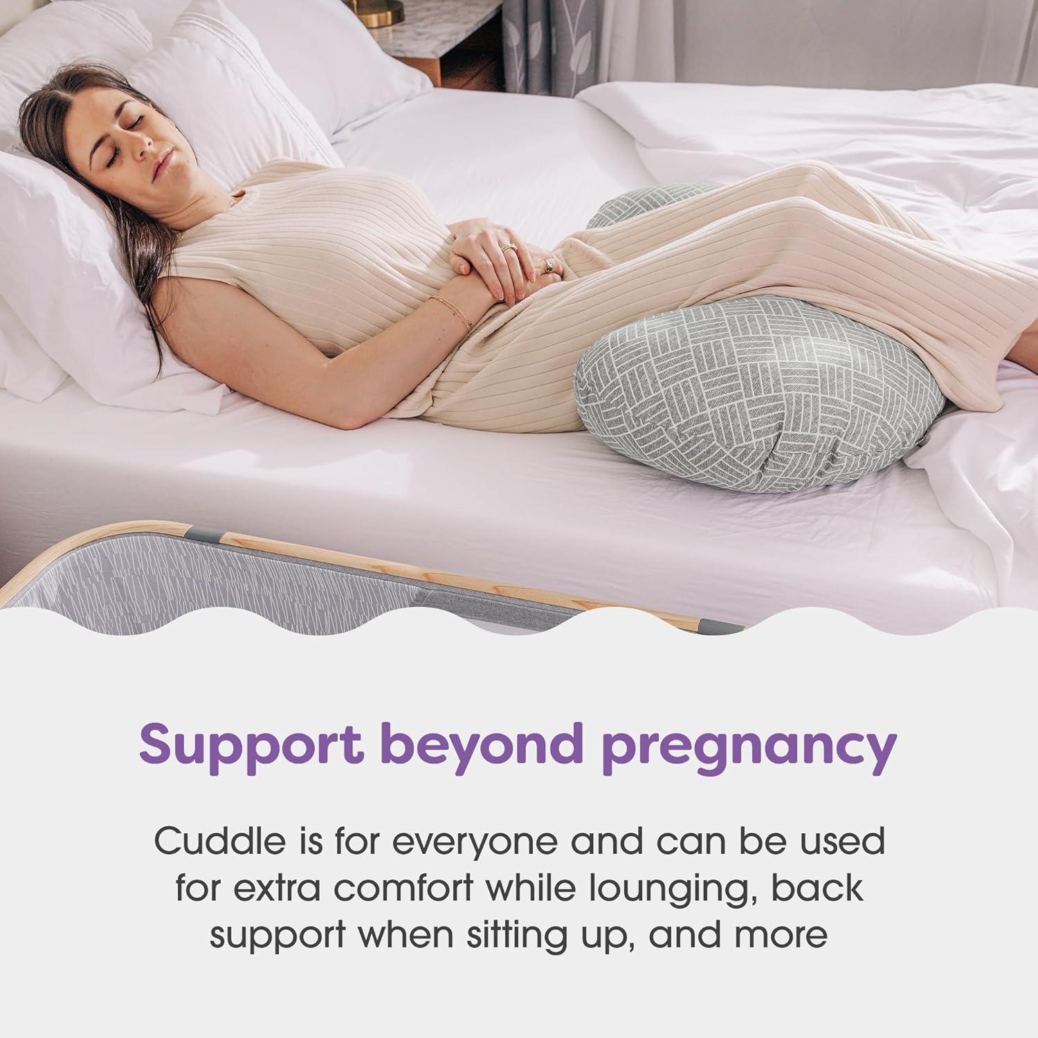 imageBoppy Cuddle Pregnancy Pillow  Compact Ergonomic Maternity Pillow Versatile Support Great Side Sleeper Pillow Washable with Cooling Rayon Cover  Gray Basket WeaveGray Basket Weave