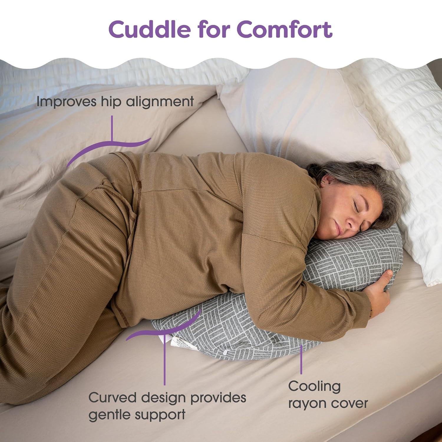 imageBoppy Cuddle Pregnancy Pillow  Compact Ergonomic Maternity Pillow Versatile Support Great Side Sleeper Pillow Washable with Cooling Rayon Cover  Gray Basket WeaveGray Basket Weave