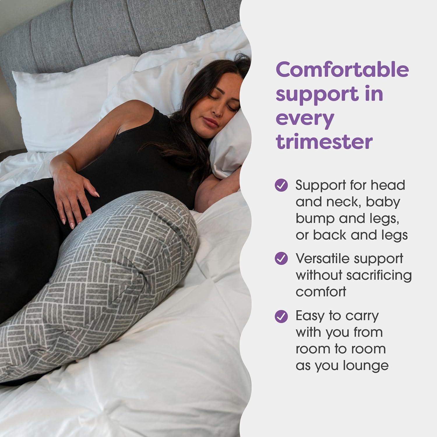 imageBoppy Cuddle Pregnancy Pillow  Compact Ergonomic Maternity Pillow Versatile Support Great Side Sleeper Pillow Washable with Cooling Rayon Cover  Gray Basket WeaveGray Basket Weave