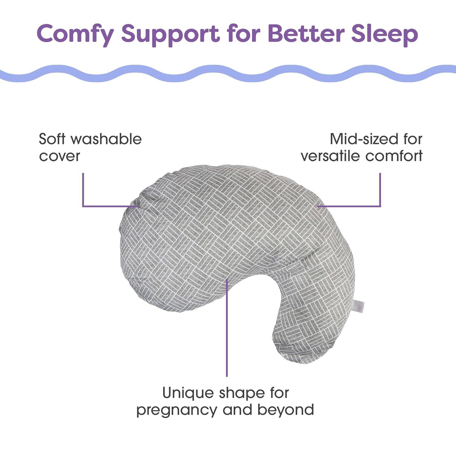 imageBoppy Cuddle Pregnancy Pillow  Compact Ergonomic Maternity Pillow Versatile Support Great Side Sleeper Pillow Washable with Cooling Rayon Cover  Gray Basket WeaveGray Basket Weave