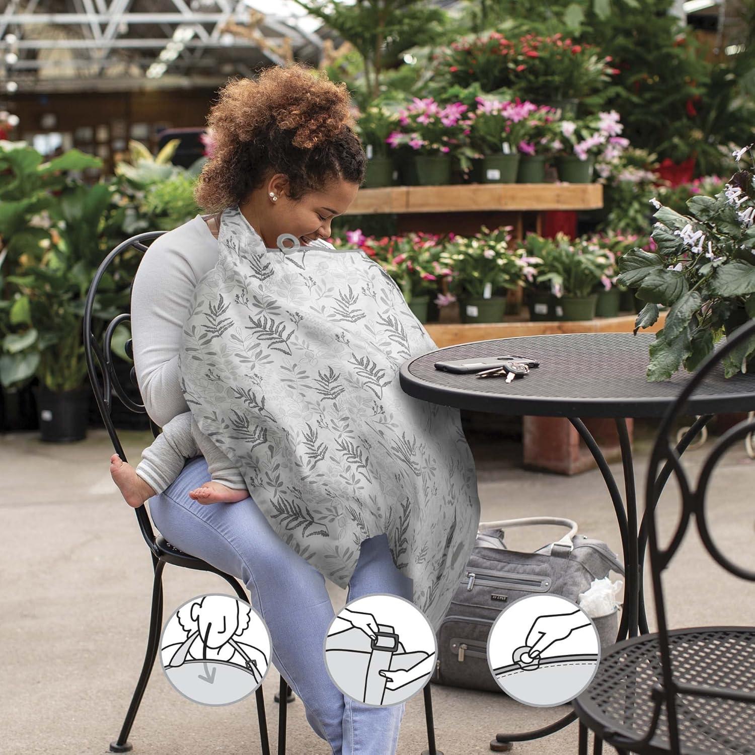 imageBoppy Nursing Cover for Breastfeeding Gray Ferns Apron Style with Storage Pocket Rigid Neckline to See Baby While Feeding and Breastfeeding or PumpingGray Fern