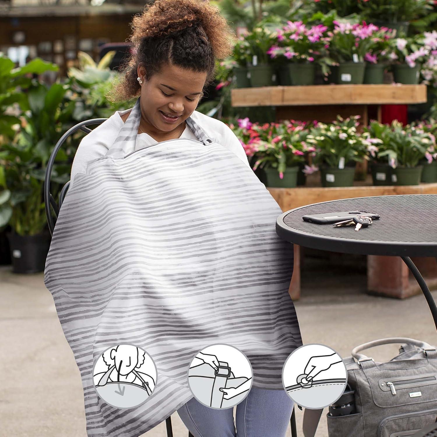 imageBoppy Nursing Cover for Breastfeeding Gray Ferns Apron Style with Storage Pocket Rigid Neckline to See Baby While Feeding and Breastfeeding or PumpingGray Watercolor Stripe