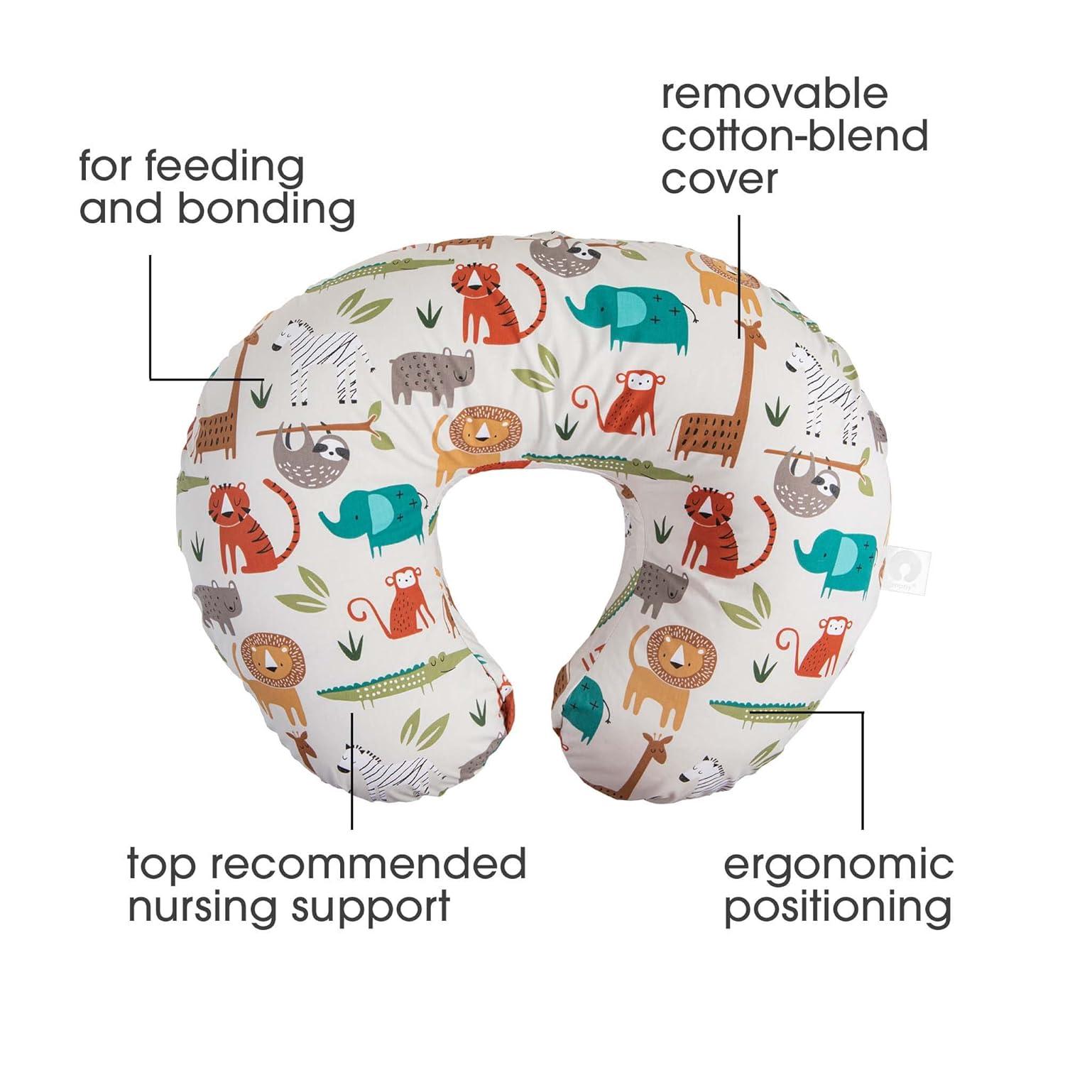 imageBoppy Nursing Pillow  Ergonomic Bottle ampamp Breastfeeding Pillow with High Firm Large Area WaterRepellent Cushion with Washable Cover Baby Safety Alliance Verified  Oatmeal BoucleNeutral Jungle Colors