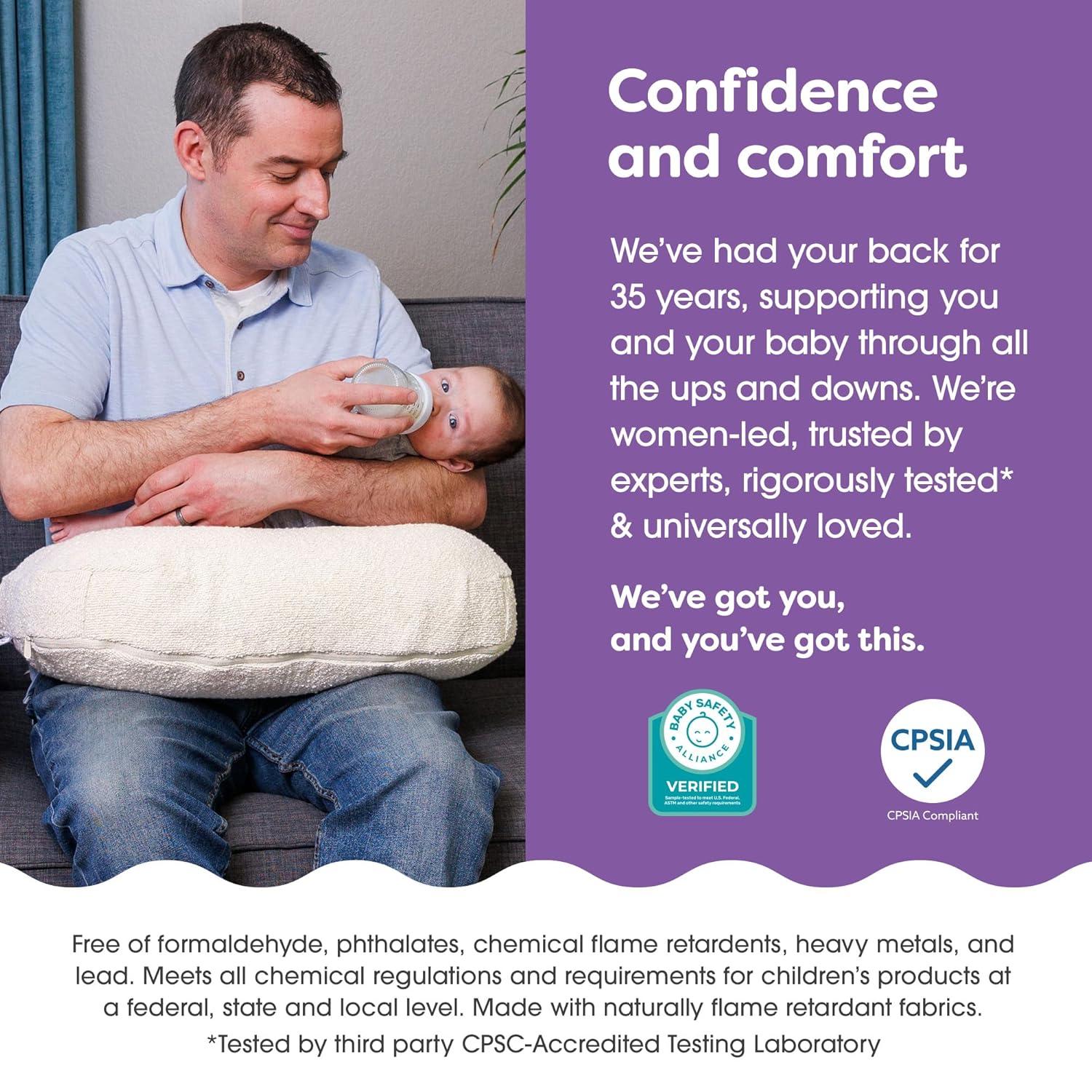 imageBoppy Nursing Pillow  Ergonomic Bottle ampamp Breastfeeding Pillow with High Firm Large Area WaterRepellent Cushion with Washable Cover Baby Safety Alliance Verified  Oatmeal BoucleLuxe  Oatmeal Boucle