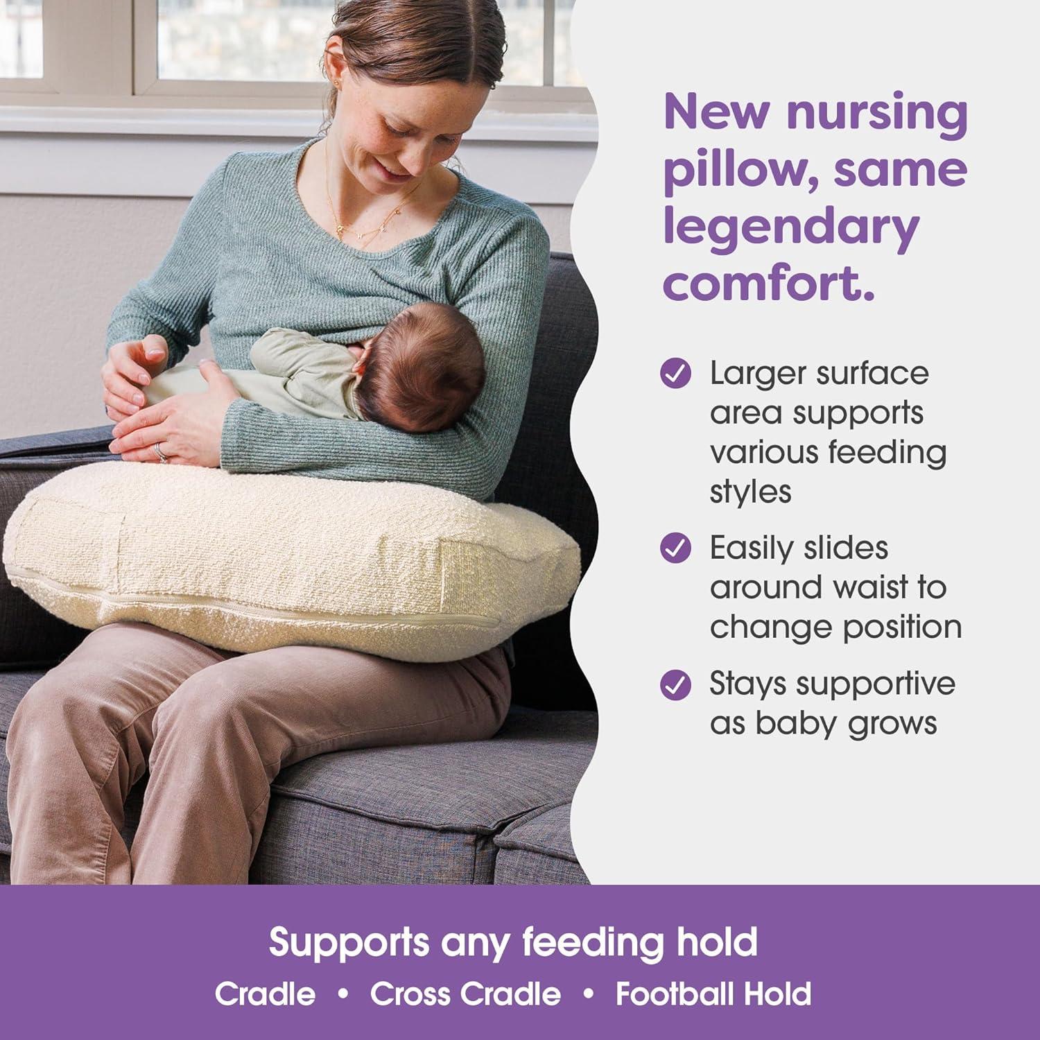 imageBoppy Nursing Pillow  Ergonomic Bottle ampamp Breastfeeding Pillow with High Firm Large Area WaterRepellent Cushion with Washable Cover Baby Safety Alliance Verified  Oatmeal BoucleLuxe  Oatmeal Boucle