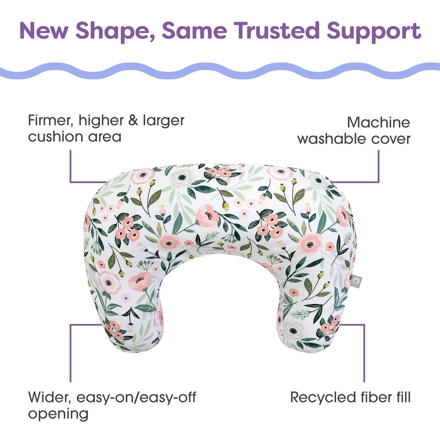 imageBoppy Nursing Pillow  Ergonomic Bottle ampamp Breastfeeding Pillow with High Firm Large Area WaterRepellent Cushion with Washable Cover Baby Safety Alliance Verified  Oatmeal BouclePink Garden Flowers