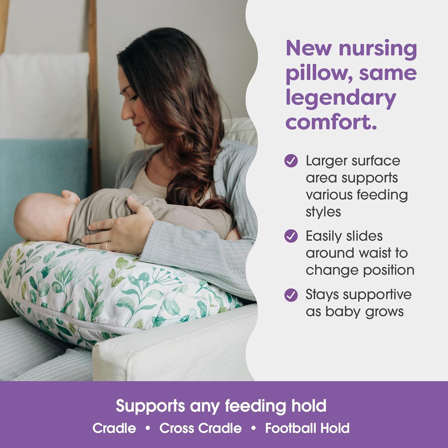 imageBoppy Nursing Pillow  Ergonomic Bottle ampamp Breastfeeding Pillow with High Firm Large Area WaterRepellent Cushion with Washable Cover Baby Safety Alliance Verified  Oatmeal BoucleGreen Sage Leaf