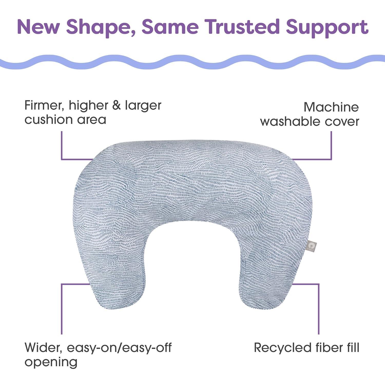 imageBoppy Nursing Pillow  Ergonomic Bottle ampamp Breastfeeding Pillow with High Firm Large Area WaterRepellent Cushion with Washable Cover Baby Safety Alliance Verified  Oatmeal BoucleBlue Speckled Current