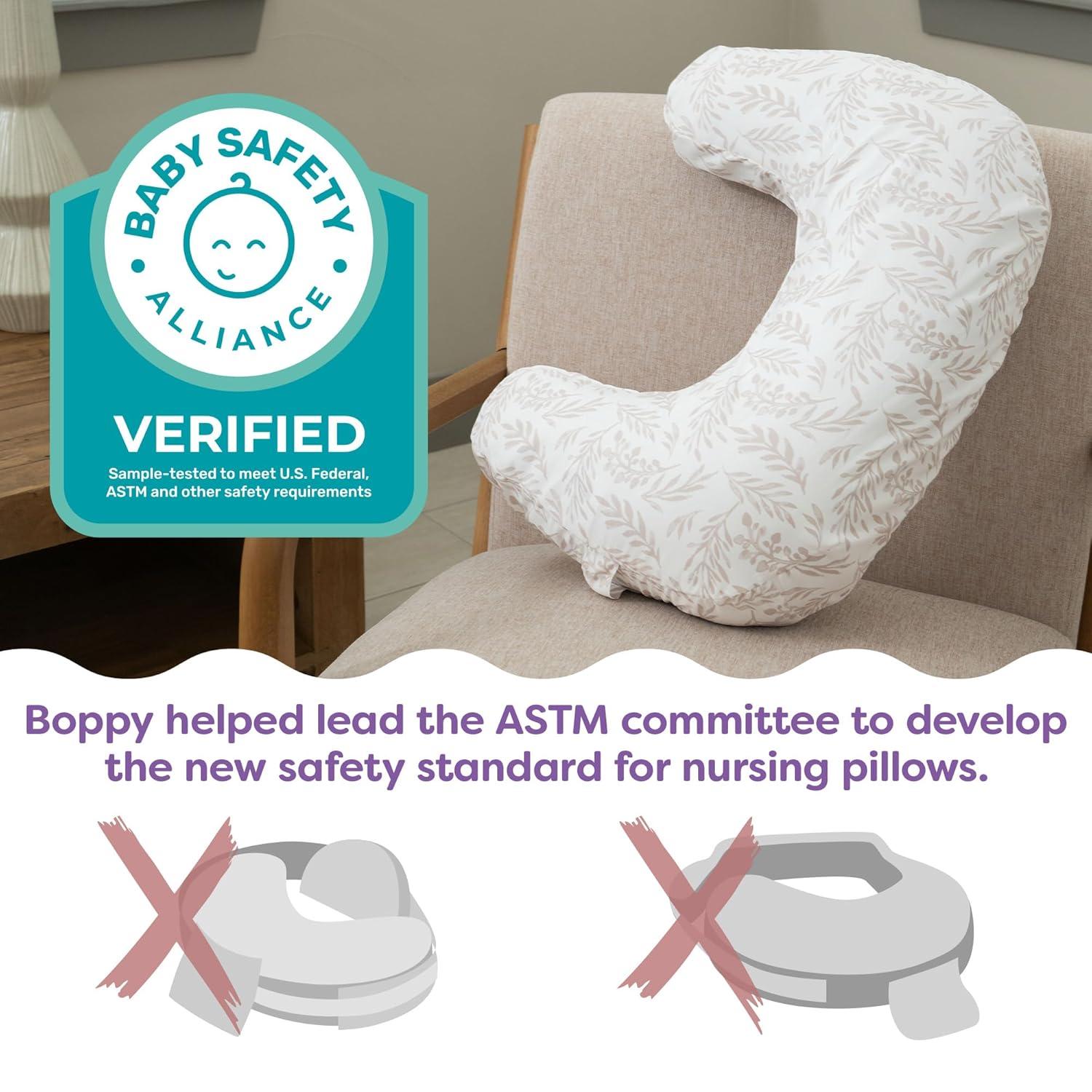 imageBoppy Nursing Pillow  Ergonomic Bottle ampamp Breastfeeding Pillow with High Firm Large Area WaterRepellent Cushion with Washable Cover Baby Safety Alliance Verified  Oatmeal BoucleBlue Speckled Current