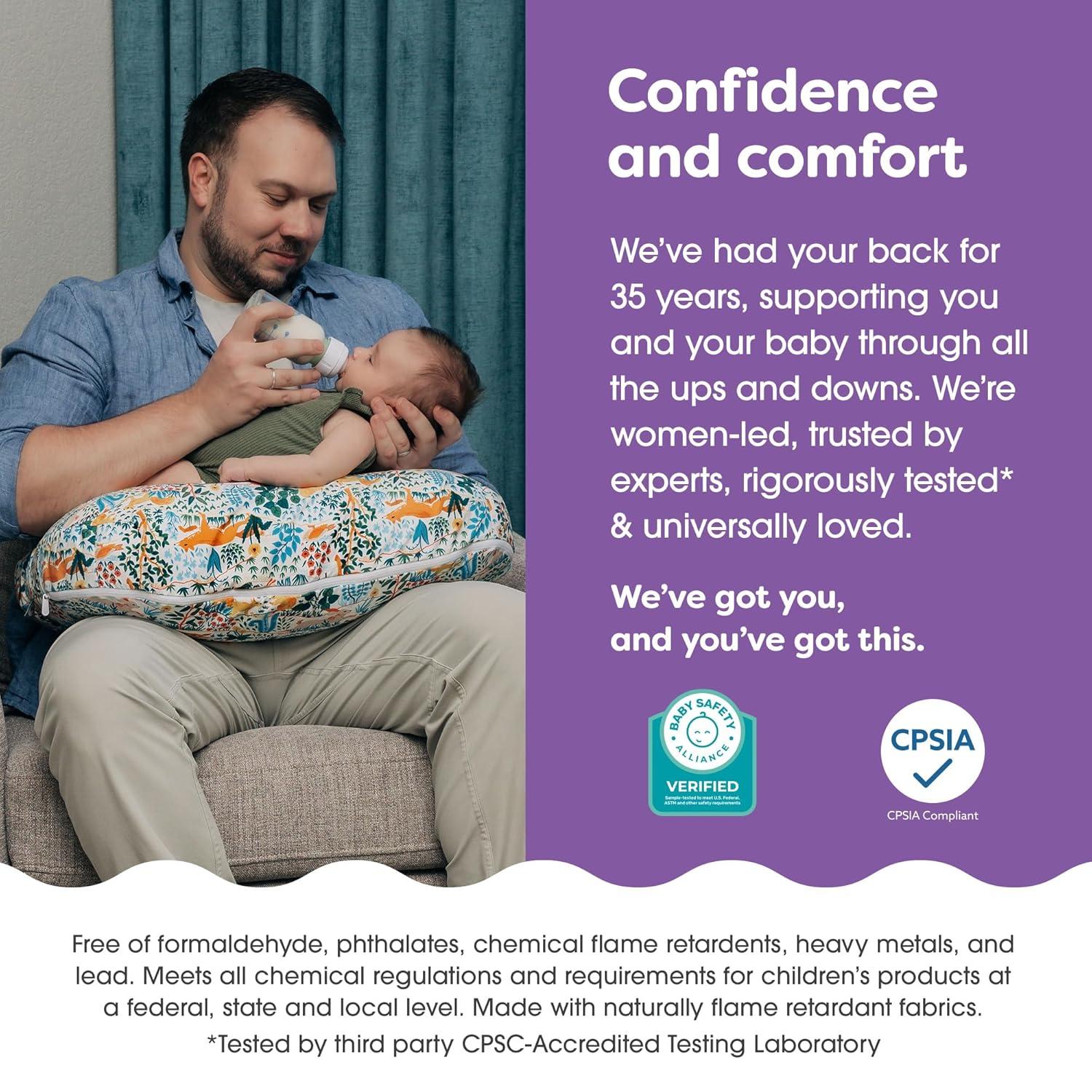 imageBoppy Nursing Pillow  Ergonomic Bottle ampamp Breastfeeding Pillow with High Firm Large Area WaterRepellent Cushion with Washable Cover Baby Safety Alliance Verified  Oatmeal BoucleColorful Forest Animals