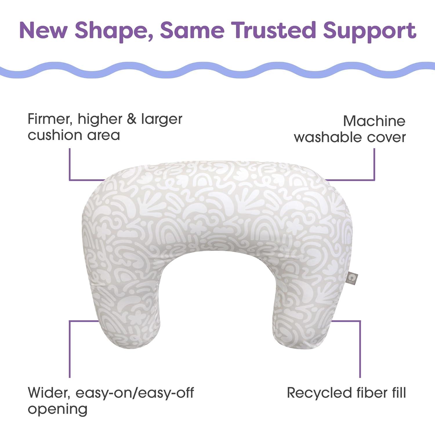 imageBoppy Nursing Pillow  Ergonomic Bottle ampamp Breastfeeding Pillow with High Firm Large Area WaterRepellent Cushion with Washable Cover Baby Safety Alliance Verified  Oatmeal BoucleCream Retro Squiggles