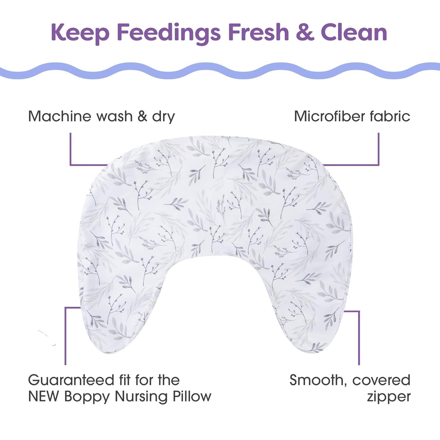 imageBoppy Nursing Pillow Cover Colorful Wildlife Cotton Blend Fits The Original Support for Breastfeeding Bottle Feeding and Bonding Cover Only Sold SeparatelyGray Gentle Leaves