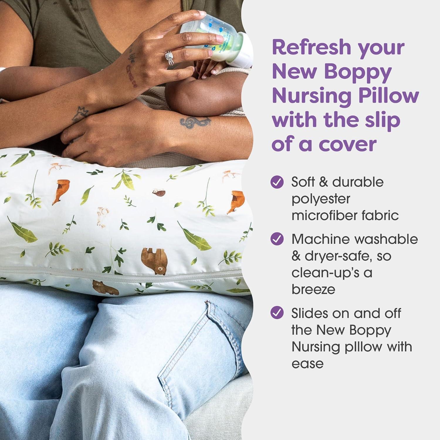 imageBoppy Nursing Pillow Cover Colorful Wildlife Cotton Blend Fits The Original Support for Breastfeeding Bottle Feeding and Bonding Cover Only Sold SeparatelyNeutral Plants and Animals
