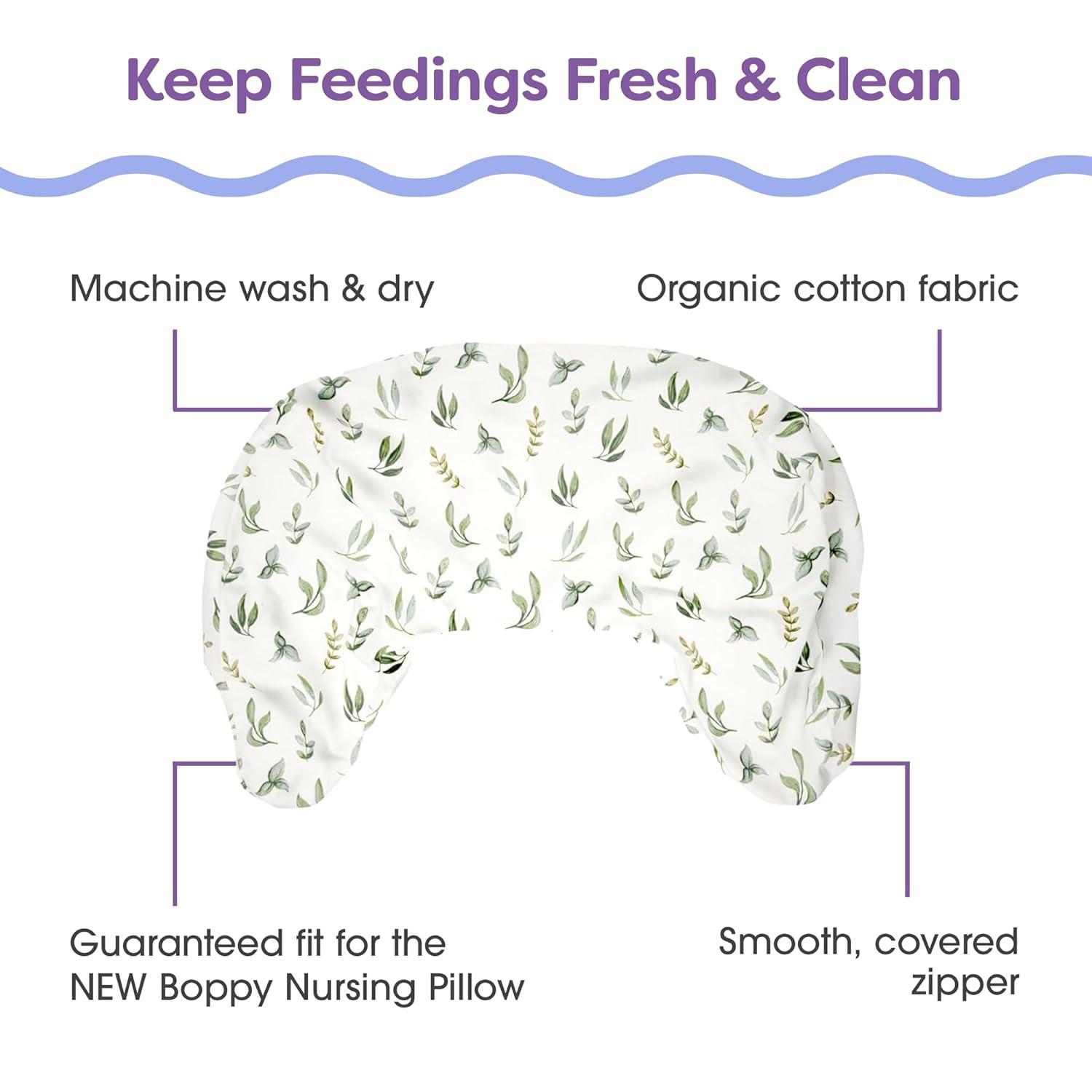 imageBoppy Nursing Pillow Cover Colorful Wildlife Cotton Blend Fits The Original Support for Breastfeeding Bottle Feeding and Bonding Cover Only Sold SeparatelyOrganic  Green Leaves