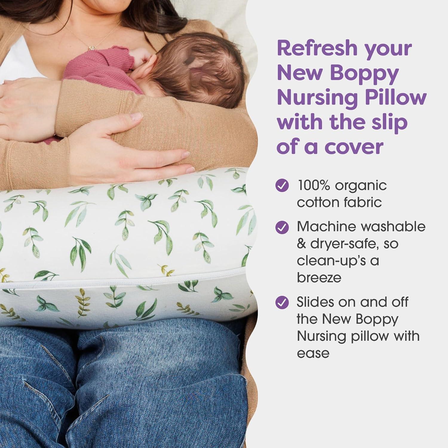 imageBoppy Nursing Pillow Cover Colorful Wildlife Cotton Blend Fits The Original Support for Breastfeeding Bottle Feeding and Bonding Cover Only Sold SeparatelyOrganic  Green Leaves