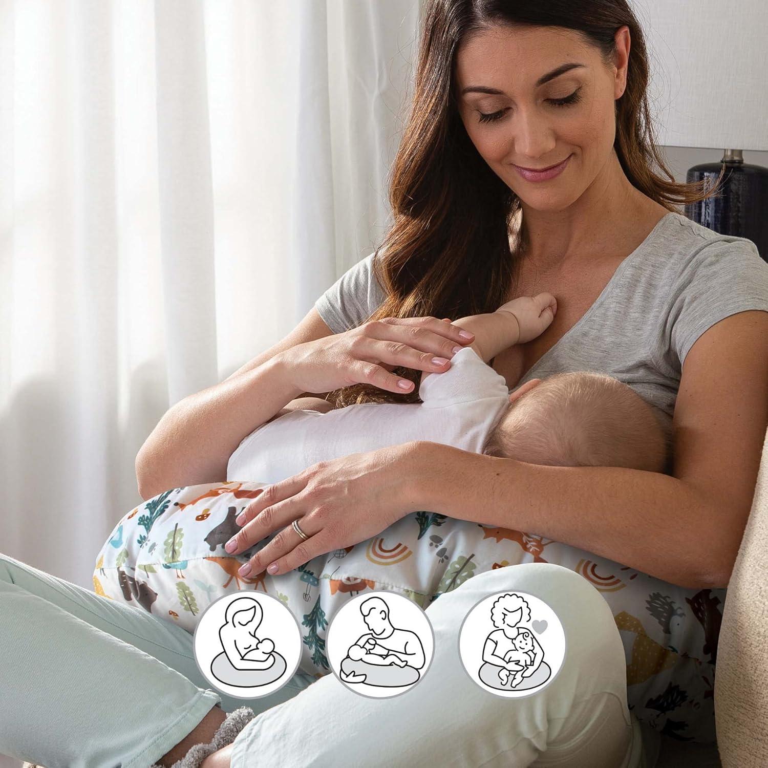 imageBoppy Nursing Pillow Cover Colorful Wildlife Cotton Blend Fits The Original Support for Breastfeeding Bottle Feeding and Bonding Cover Only Sold SeparatelySpice Woodland