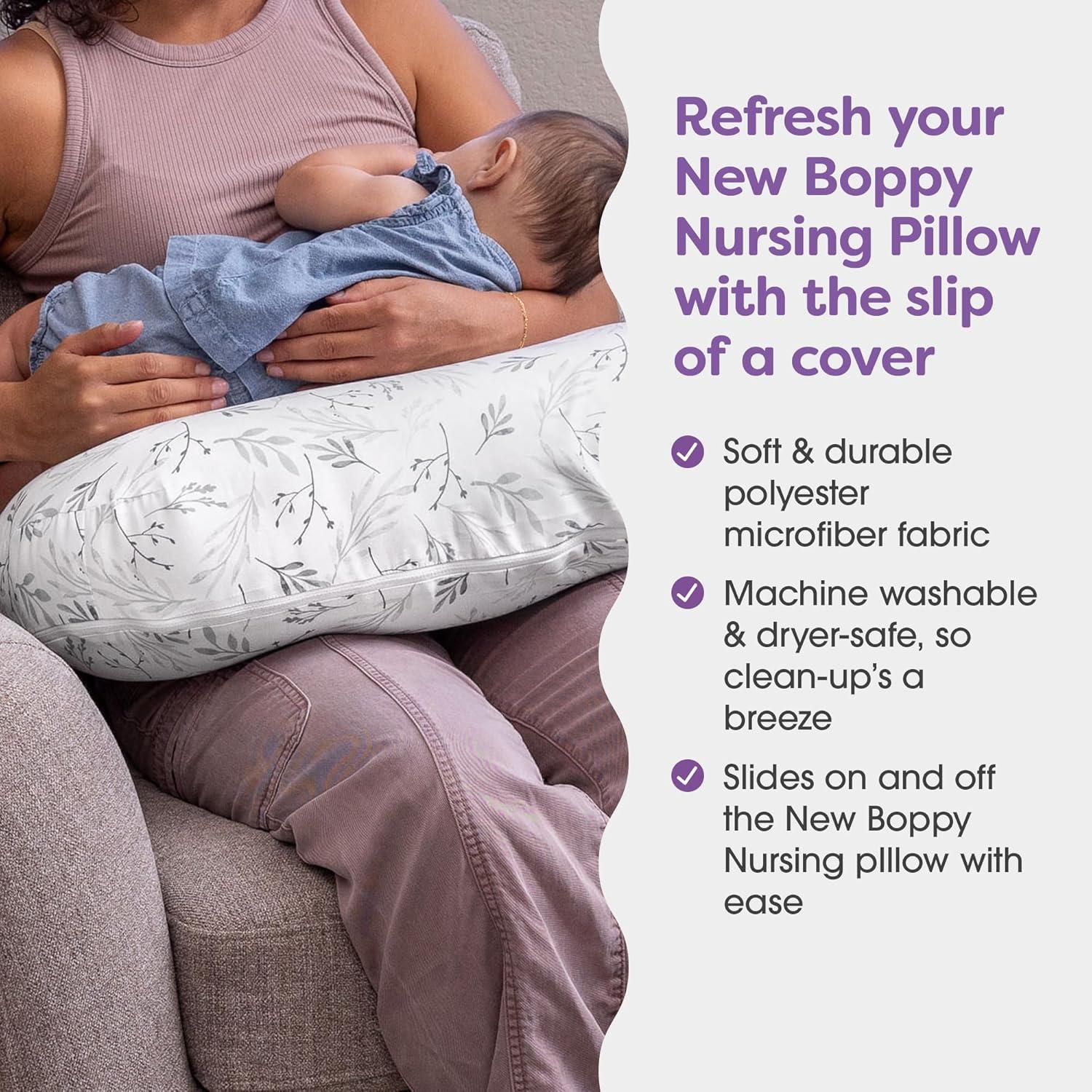 imageBoppy Nursing Pillow Cover Colorful Wildlife Cotton Blend Fits The Original Support for Breastfeeding Bottle Feeding and Bonding Cover Only Sold SeparatelyGray Gentle Leaves