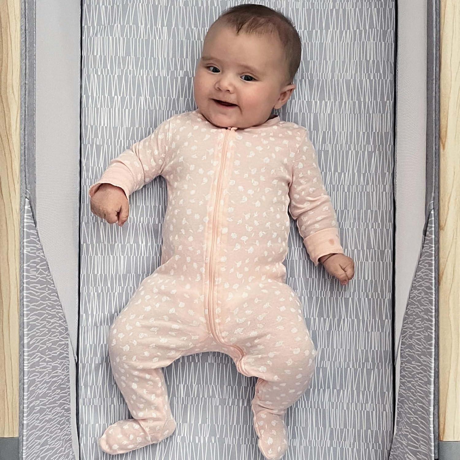 imageBoppy Portable Baby Bassinet  Lightweight Low FoldFlat Travel Bassinet with Mesh Sides AntiTilt 2 Custom Fitted Mattress Covers ampamp No Assembly  Gray Pickup SticksBoppy Bassinet