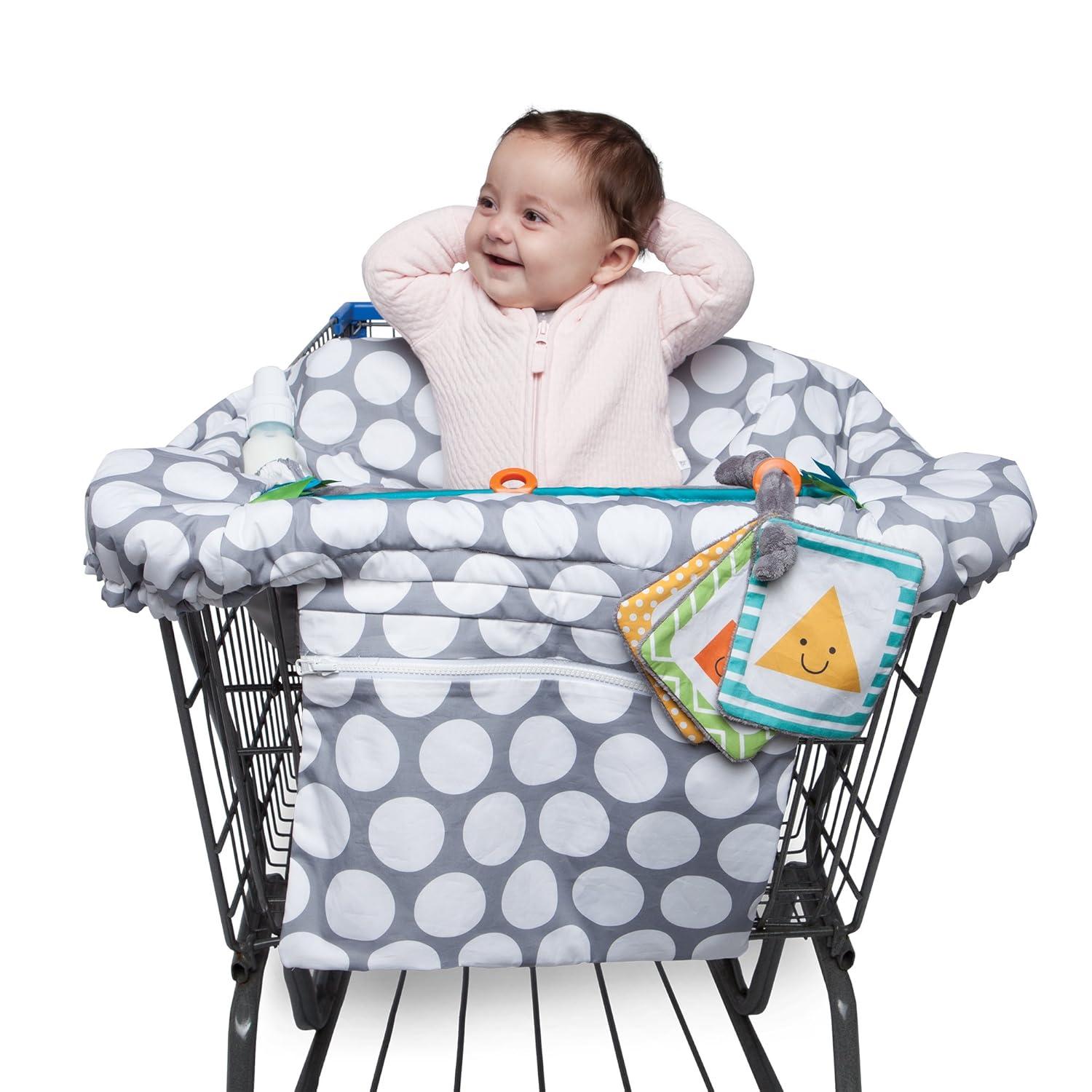imageBoppy Shopping Cart Cover for Baby  360 Coverage Cart Cover for Babies with Safety Harness Toy Tether OneHand Placement MachineWashable 6 Month ampamp Up  SunshineGray Jumbo Dots