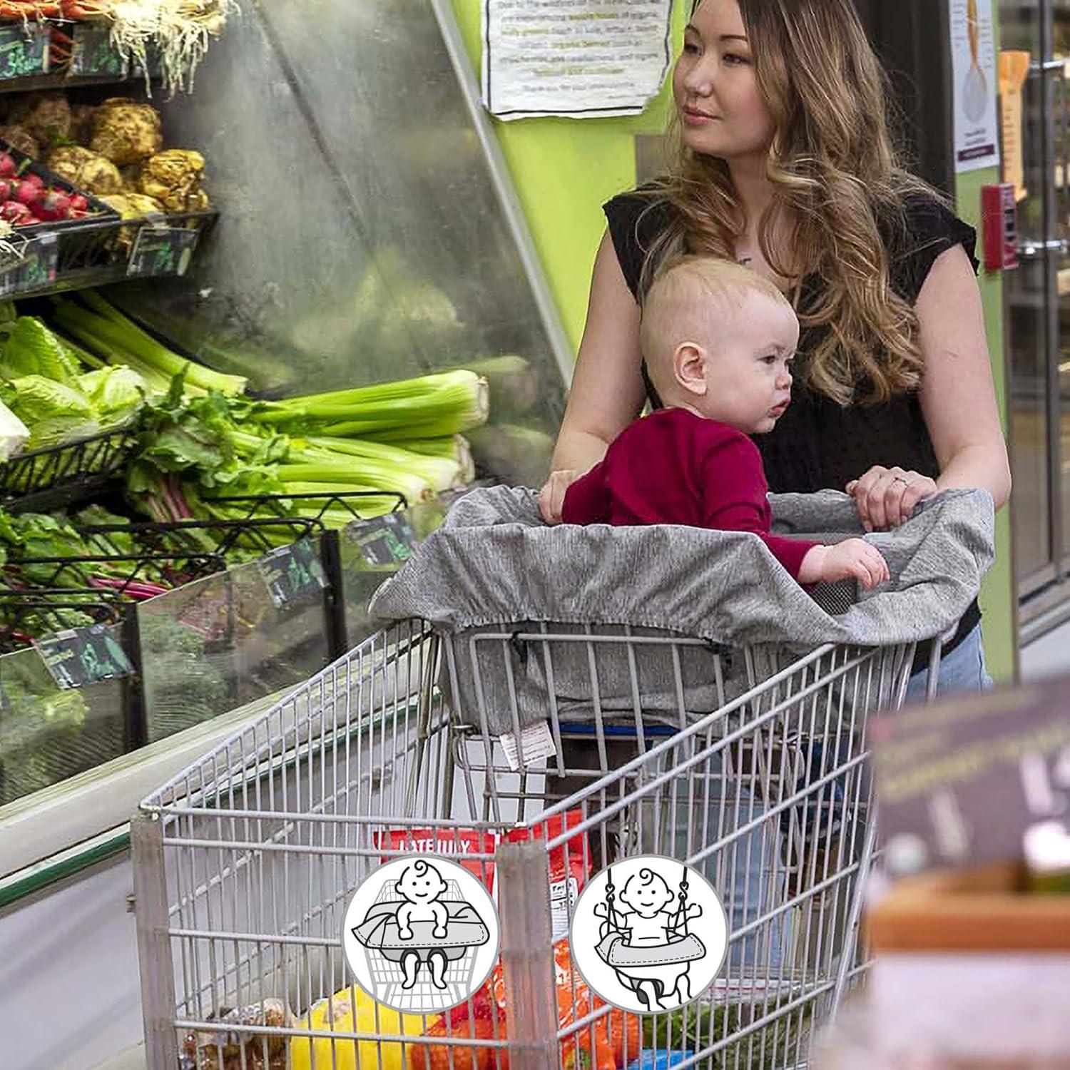 imageBoppy Shopping Cart Cover for Baby  360 Coverage Cart Cover for Babies with Safety Harness Toy Tether OneHand Placement MachineWashable 6 Month ampamp Up  SunshineGray