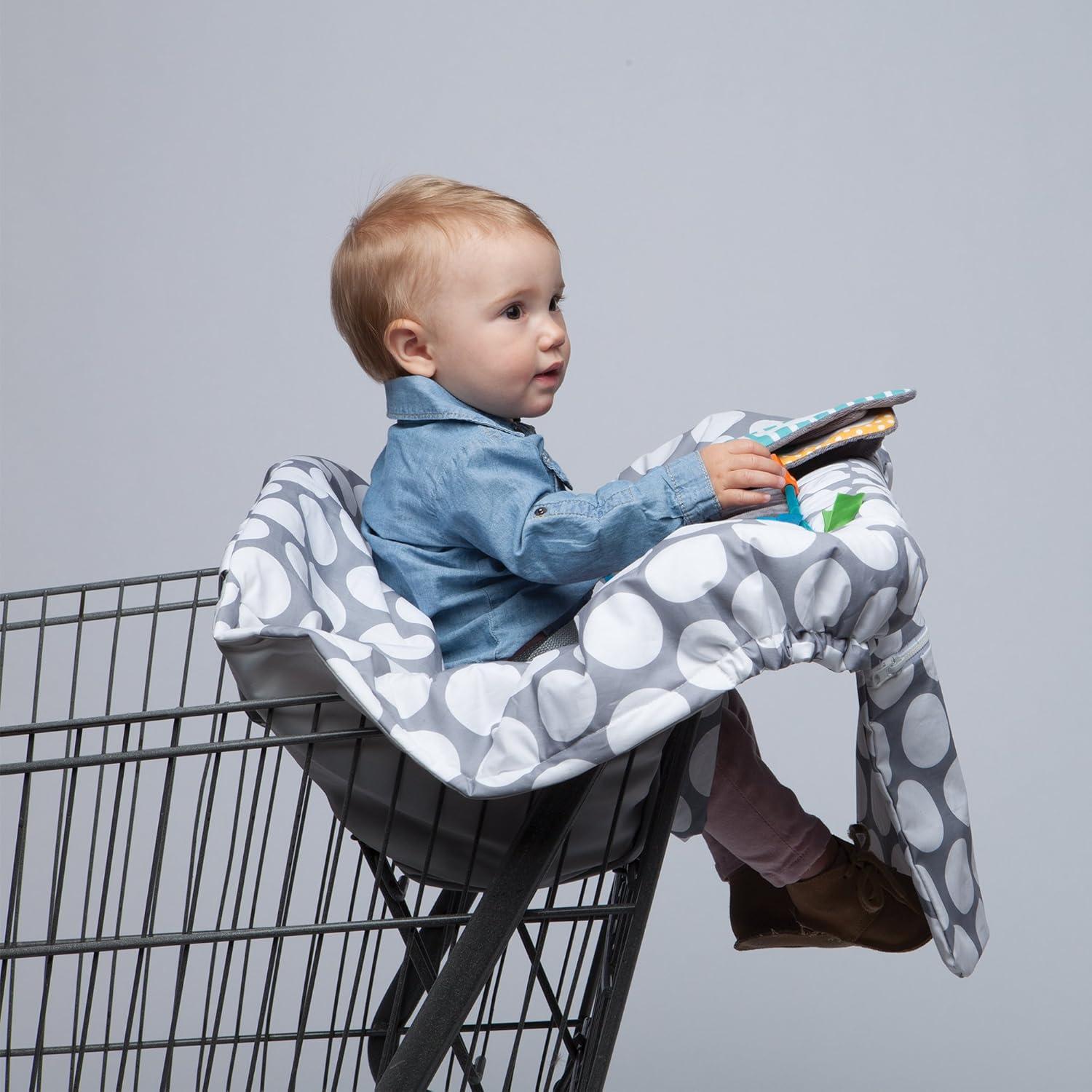 imageBoppy Shopping Cart Cover for Baby  360 Coverage Cart Cover for Babies with Safety Harness Toy Tether OneHand Placement MachineWashable 6 Month ampamp Up  SunshineGray Jumbo Dots