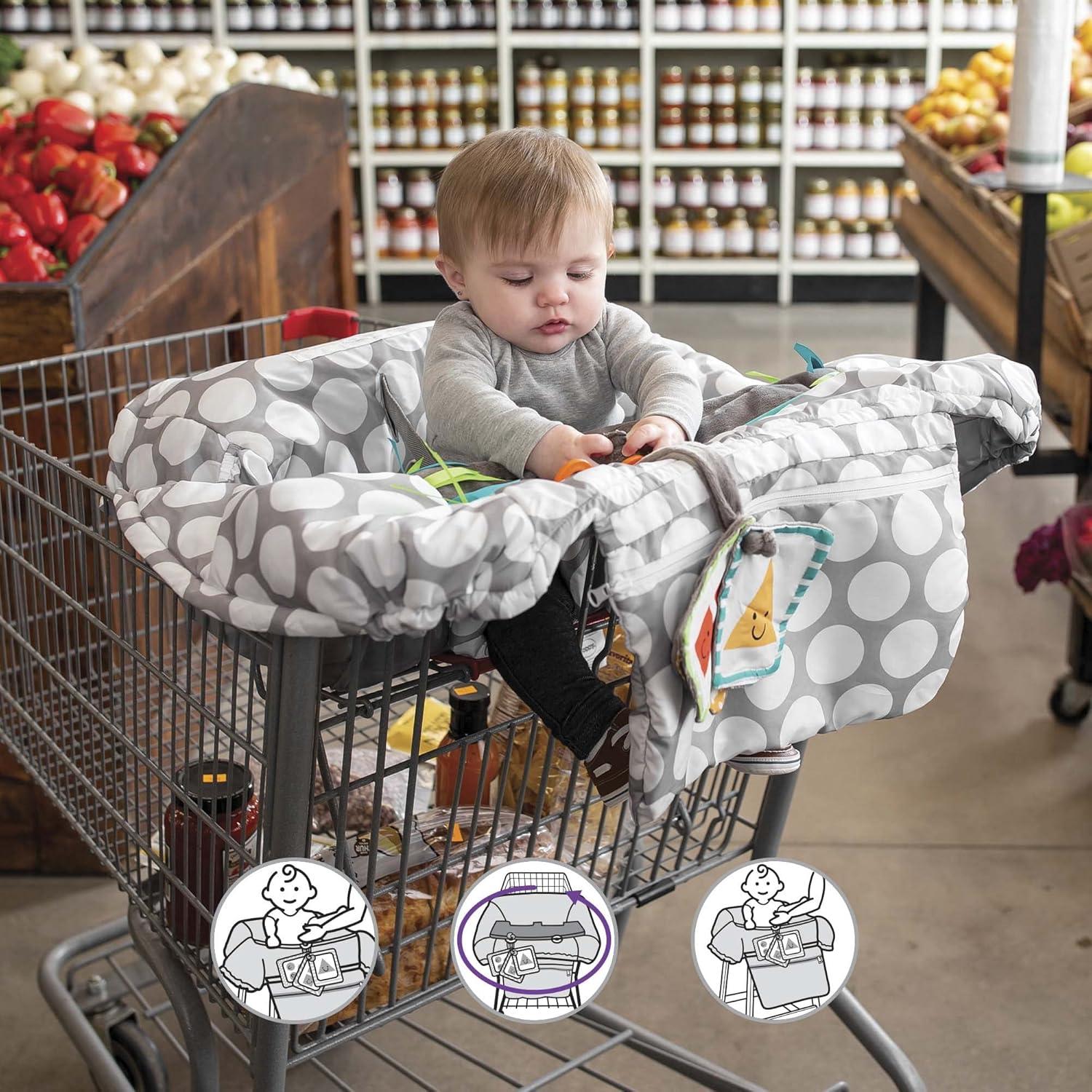 imageBoppy Shopping Cart Cover for Baby  360 Coverage Cart Cover for Babies with Safety Harness Toy Tether OneHand Placement MachineWashable 6 Month ampamp Up  SunshineGray Jumbo Dots