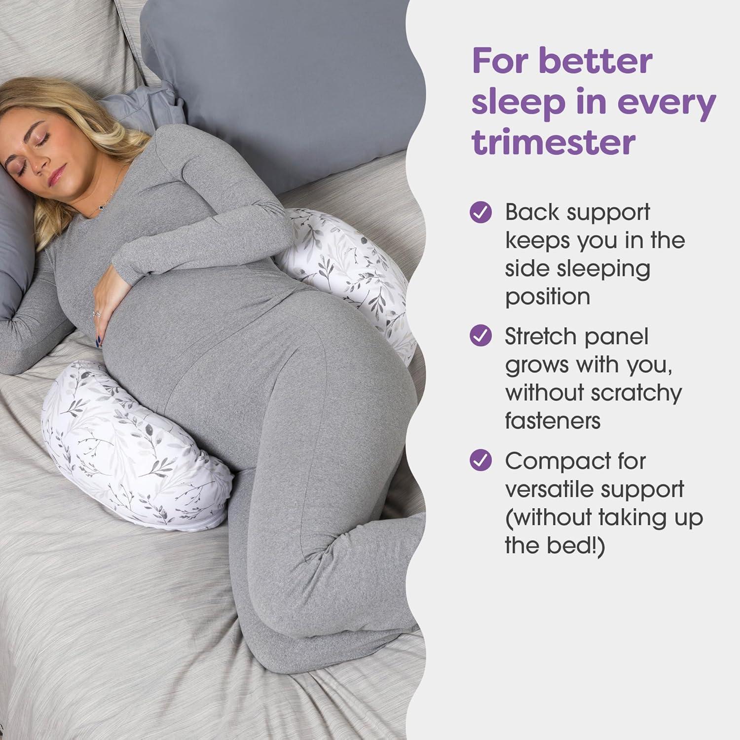 imageBoppy Side Sleeper Pregnancy Pillow Gray Falling Leaves Portable Supportive Pregnancy Pillows for Sleeping on Your Side StayPut Design with Stretchy Center Panel That Grows with Your Bump