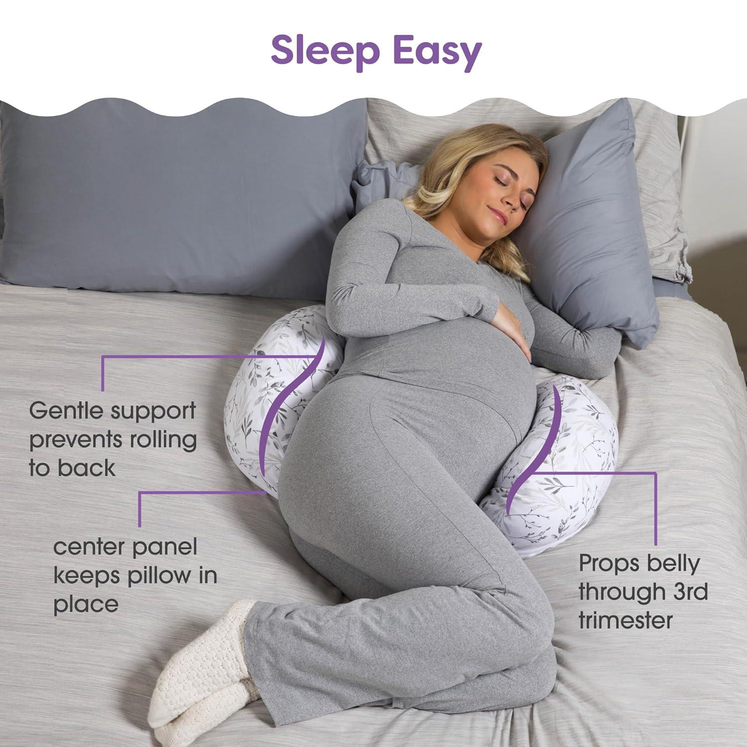 imageBoppy Side Sleeper Pregnancy Pillow Gray Falling Leaves Portable Supportive Pregnancy Pillows for Sleeping on Your Side StayPut Design with Stretchy Center Panel That Grows with Your Bump