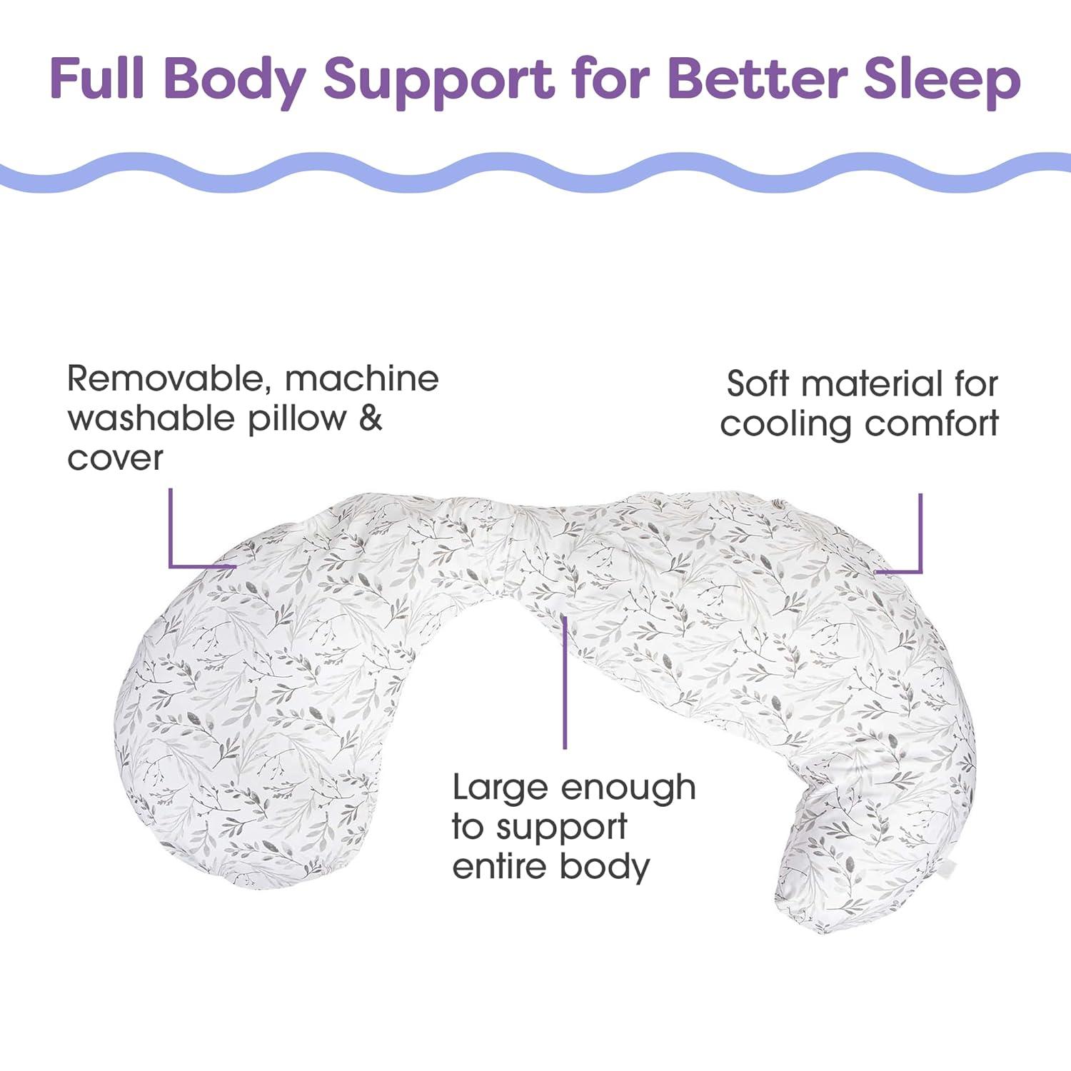 imageBoppy Total Body Pregnancy Pillow Gray Scattered Leaves Supportive Pregnancy Body Pillow for Versatile Full Body Use Contoured Shape at All StagesGray Scattered Leaves