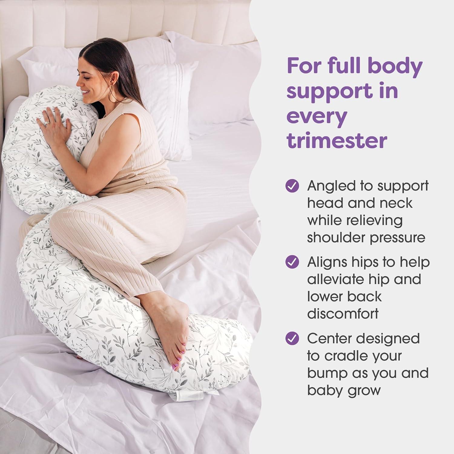 imageBoppy Total Body Pregnancy Pillow Gray Scattered Leaves Supportive Pregnancy Body Pillow for Versatile Full Body Use Contoured Shape at All StagesGray Scattered Leaves