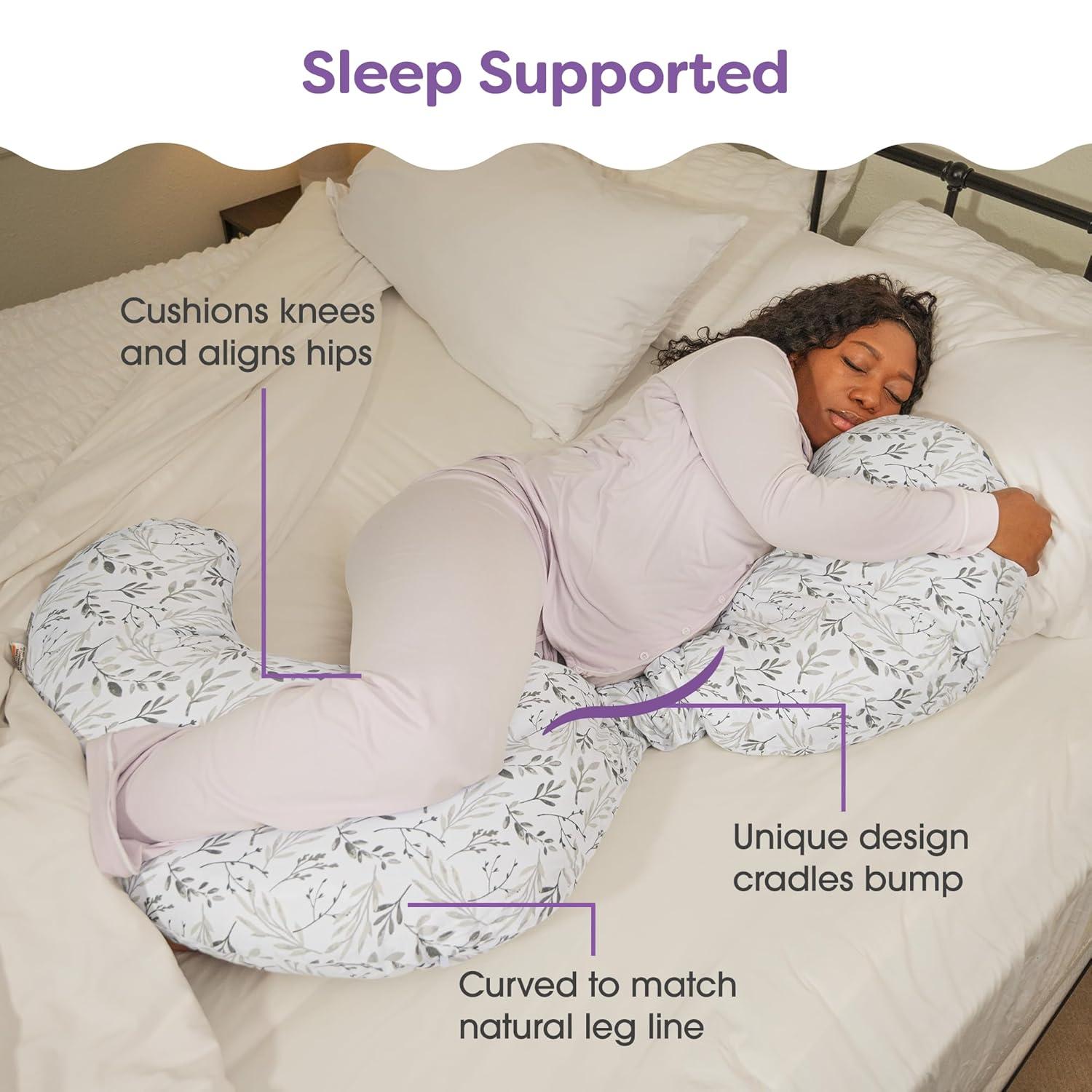 imageBoppy Total Body Pregnancy Pillow Gray Scattered Leaves Supportive Pregnancy Body Pillow for Versatile Full Body Use Contoured Shape at All StagesGray Scattered Leaves