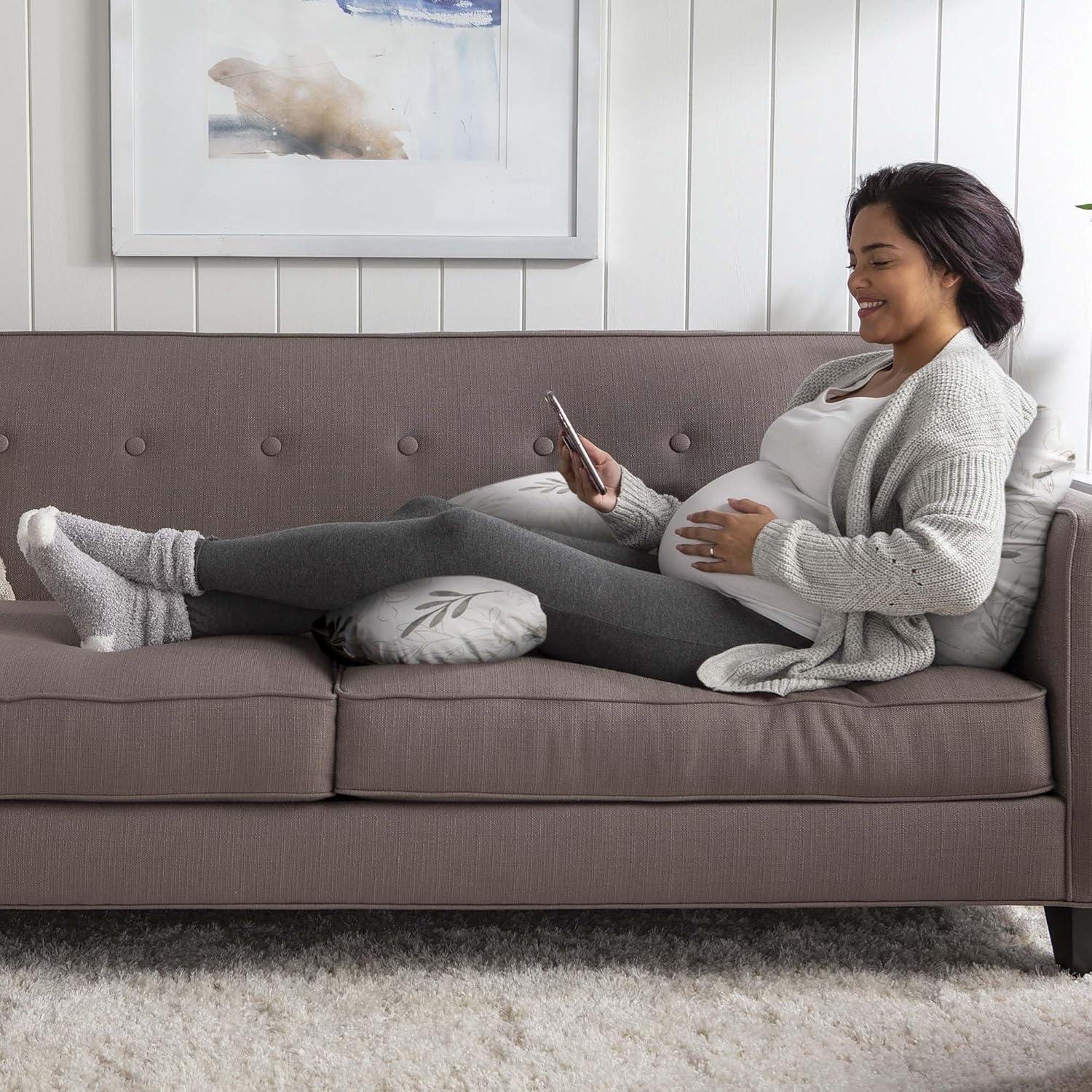 imageBoppy Total Body Pregnancy Pillow Gray Scattered Leaves Supportive Pregnancy Body Pillow for Versatile Full Body Use Contoured Shape at All StagesGray Wispy Leaves