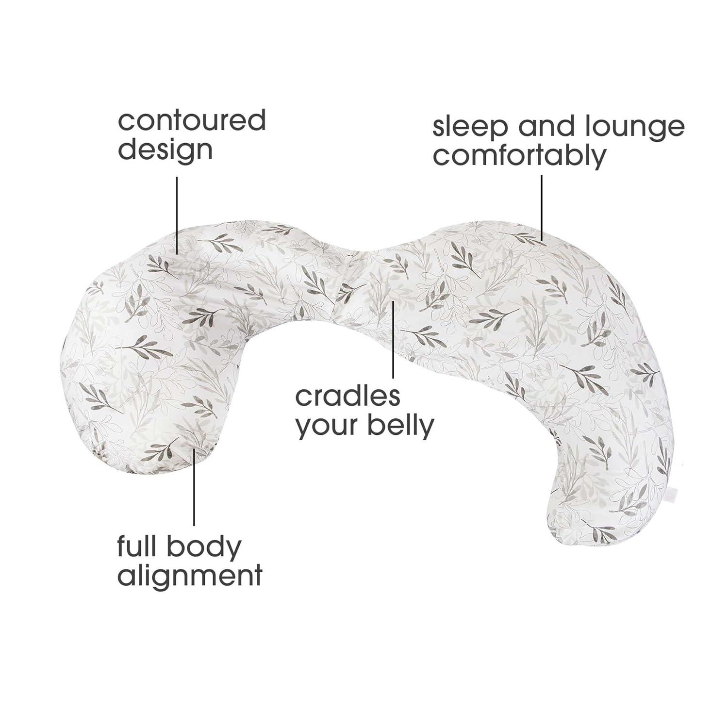 imageBoppy Total Body Pregnancy Pillow Gray Scattered Leaves Supportive Pregnancy Body Pillow for Versatile Full Body Use Contoured Shape at All StagesGray Wispy Leaves
