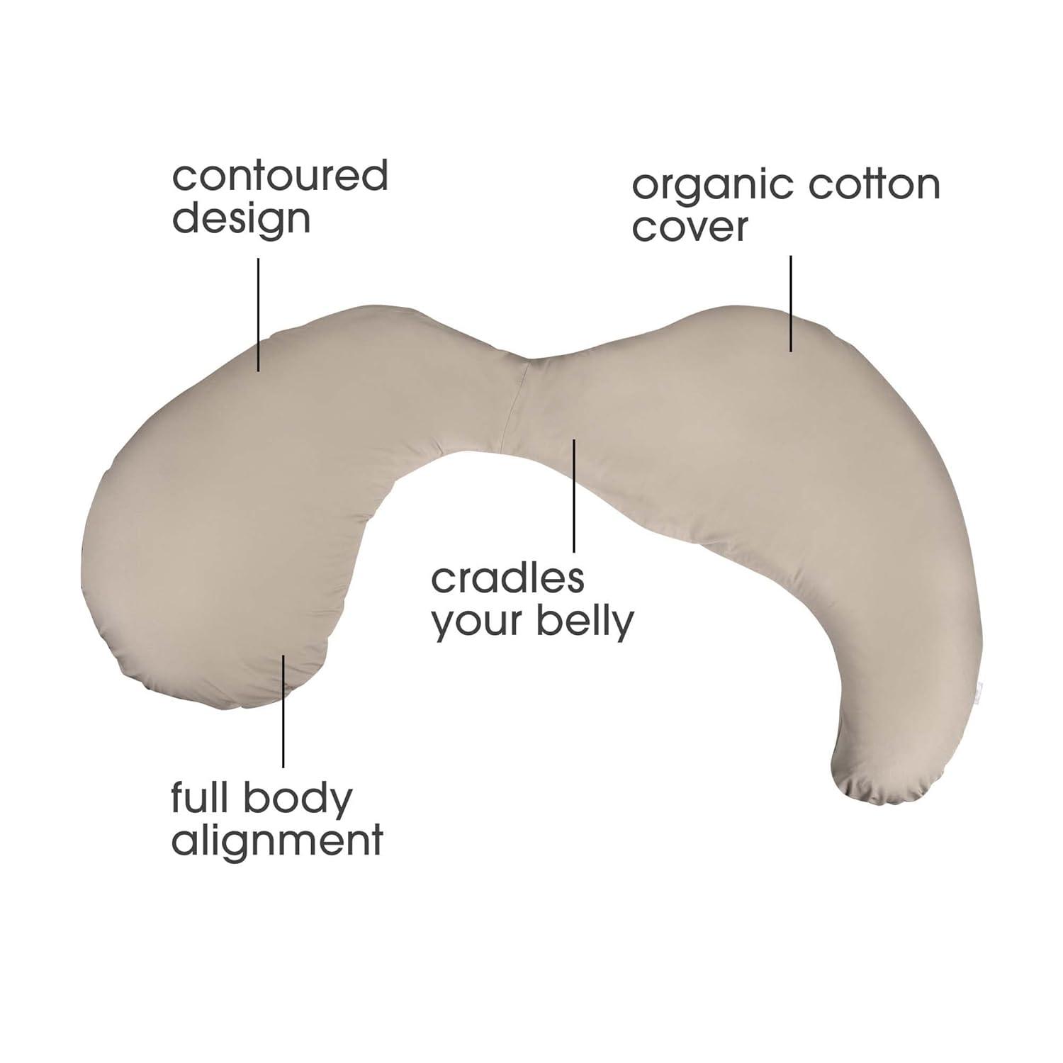 imageBoppy Total Body Pregnancy Pillow Gray Scattered Leaves Supportive Pregnancy Body Pillow for Versatile Full Body Use Contoured Shape at All StagesOrganic Biscuit