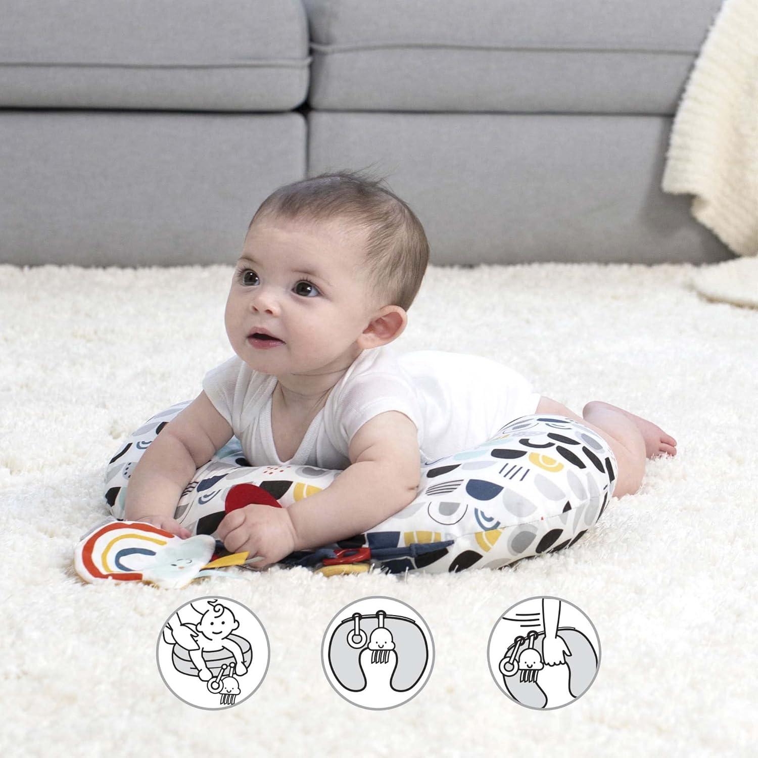 imageBoppy Tummy Time Prop Black and White Modern Rainbows with Teething Toys A Smaller Size for Comfortable Tummy Time Attached Toys Encourage Neck and Shoulder Strength Building