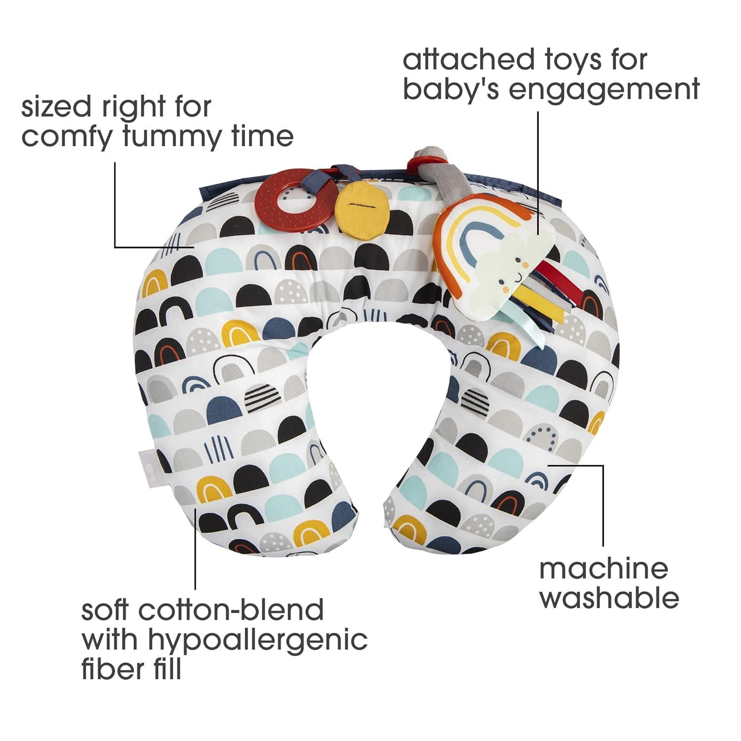 imageBoppy Tummy Time Prop Black and White Modern Rainbows with Teething Toys A Smaller Size for Comfortable Tummy Time Attached Toys Encourage Neck and Shoulder Strength Building