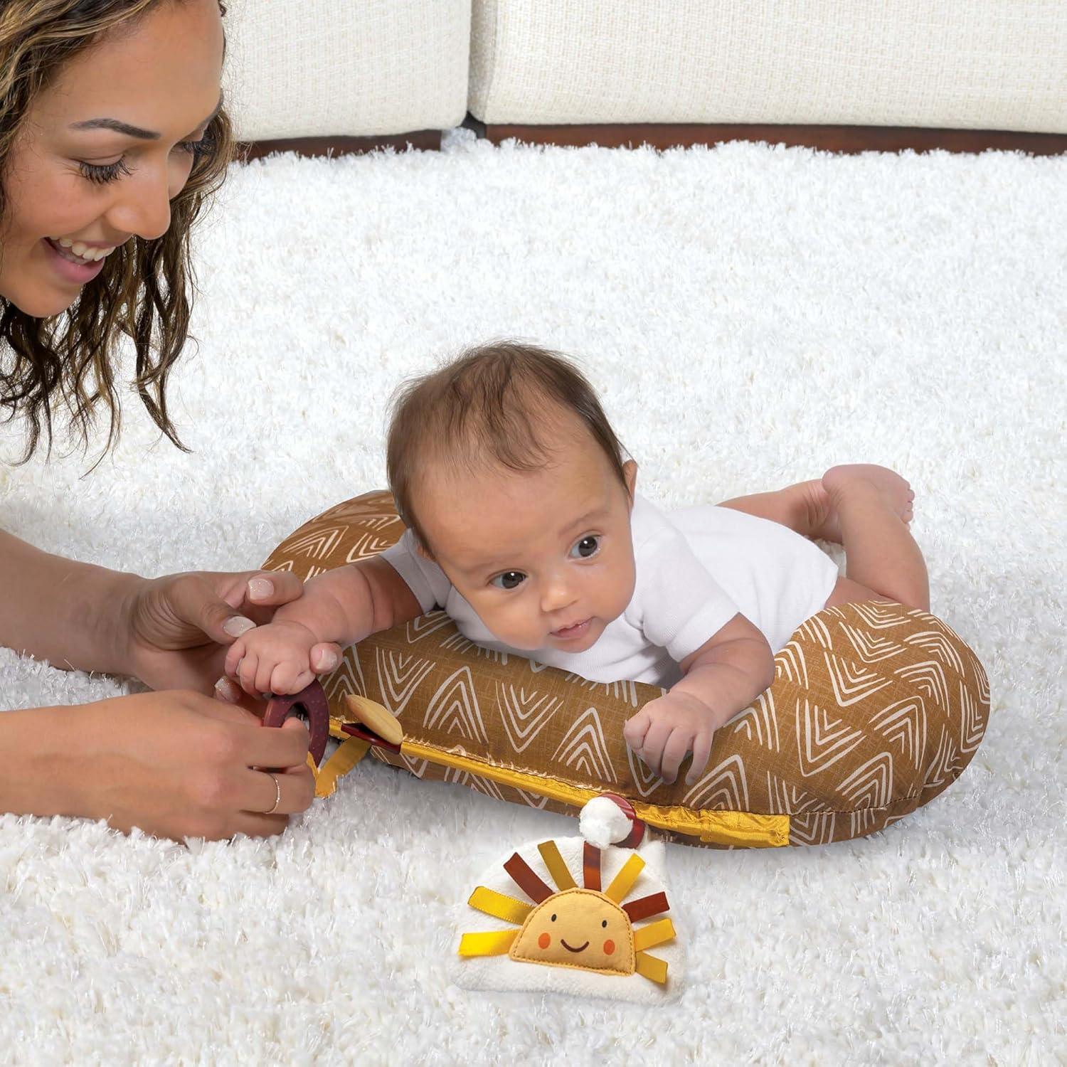 imageBoppy Tummy Time Prop Golden Sun with Arrows with Two Removable Toys A Smaller Size for Comfortable Tummy Time Attached Toys Encourage Neck and Shoulder Strength Building