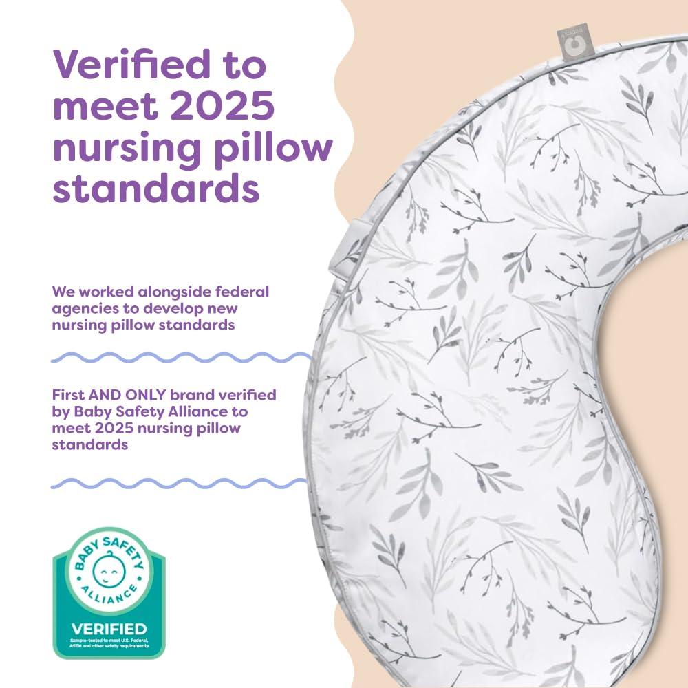 imageBoppy Uplift Nursing Pillow  Wedge Bottle ampamp Breastfeeding Pillow to Reduce SpitUp and Reflux Symptoms with BodyInclusive Opening and Belt Baby Safety Alliance Verified  Pink Garden FlowersGray Gentle Leaves