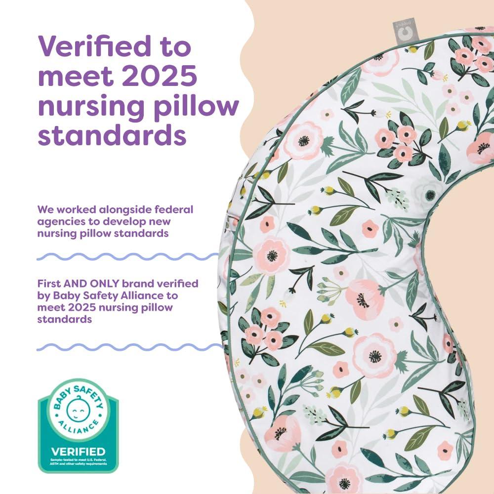 imageBoppy Uplift Nursing Pillow  Wedge Bottle ampamp Breastfeeding Pillow to Reduce SpitUp and Reflux Symptoms with BodyInclusive Opening and Belt Baby Safety Alliance Verified  Pink Garden FlowersPink Garden Flowers
