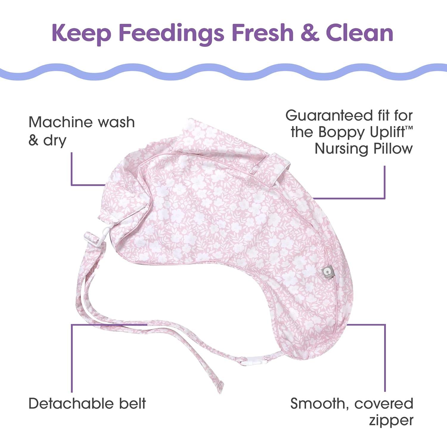 imageBoppy Uplift Nursing Pillow  Wedge Bottle ampamp Breastfeeding Pillow to Reduce SpitUp and Reflux Symptoms with BodyInclusive Opening and Belt Baby Safety Alliance Verified  Pink Garden FlowersPink Frost Floral
