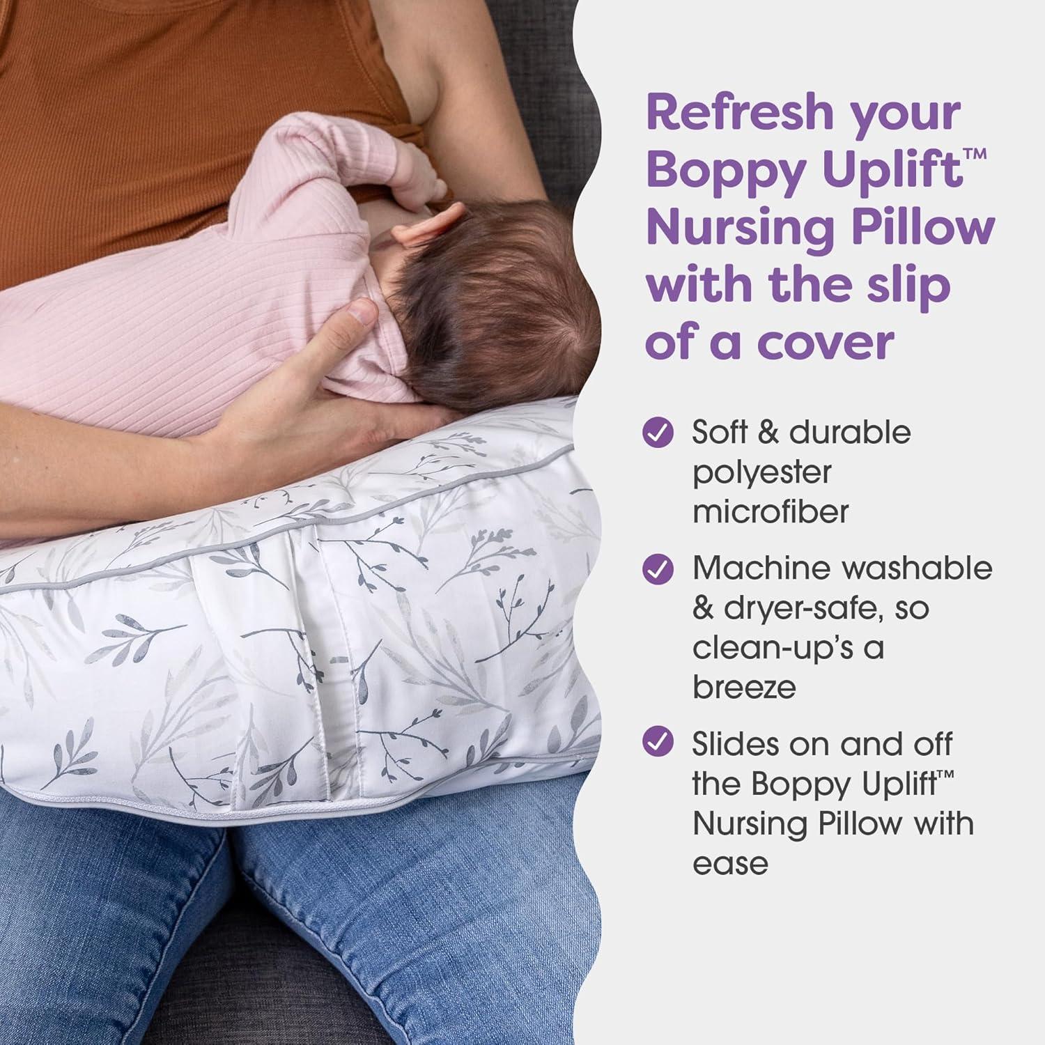 imageBoppy Uplift Nursing Pillow  Wedge Bottle ampamp Breastfeeding Pillow to Reduce SpitUp and Reflux Symptoms with BodyInclusive Opening and Belt Baby Safety Alliance Verified  Pink Garden FlowersGray Gentle Leaves