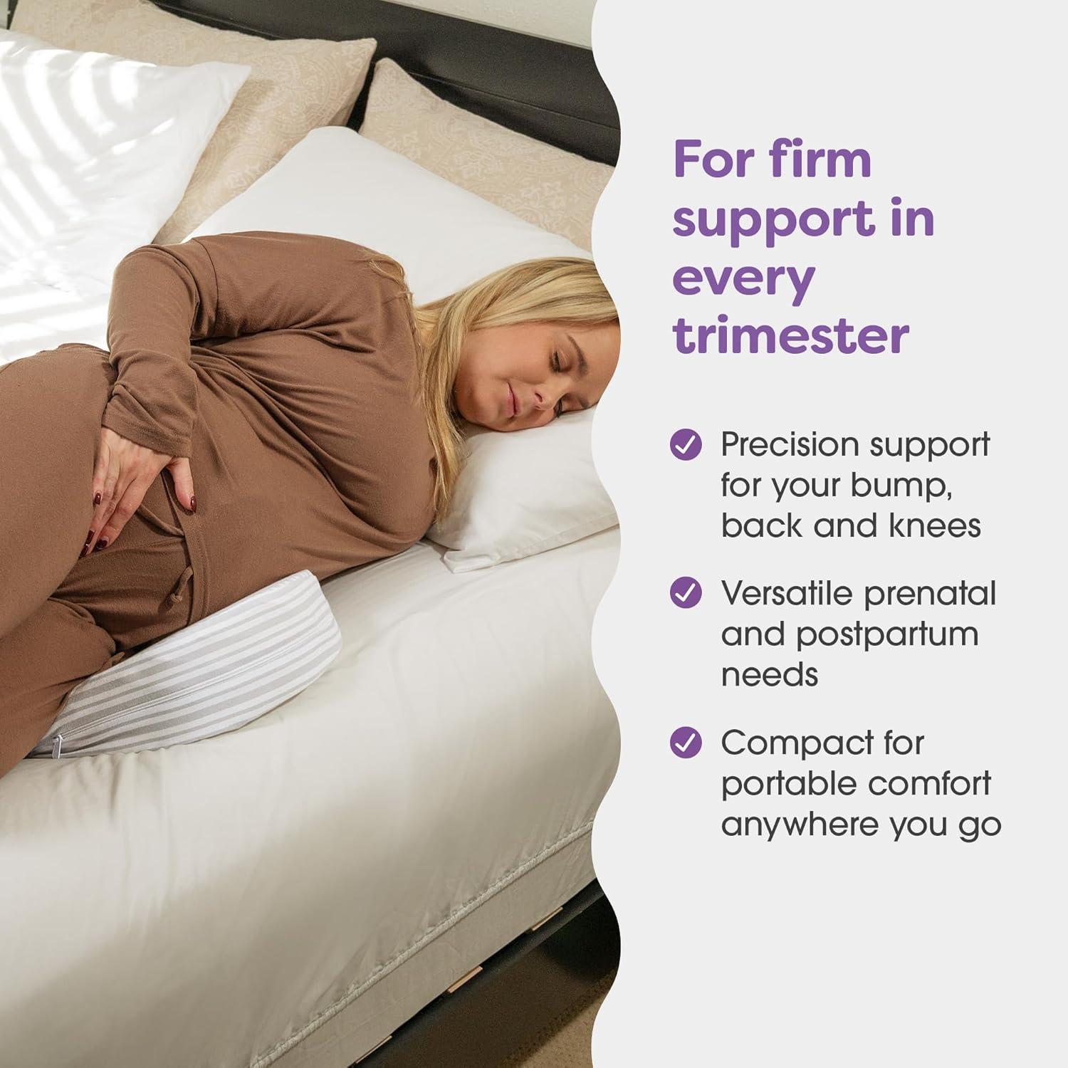 imageBoppy Wedge Pregnancy Pillow  Compact Support Wedge Maternity Pillow for Back Knees Pelvic Floor at Home Office ampamp Travel with Washable Knit Cover  Taupe GrasslandGray Modern Stripe