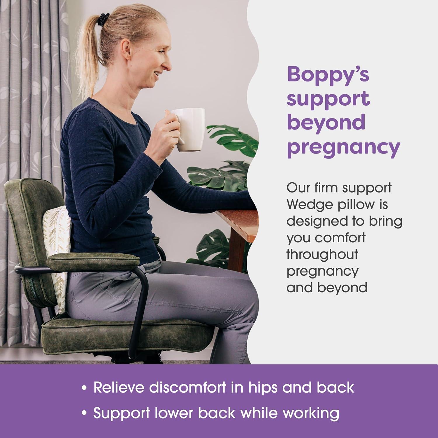 imageBoppy Wedge Pregnancy Pillow  Compact Support Wedge Maternity Pillow for Back Knees Pelvic Floor at Home Office ampamp Travel with Washable Knit Cover  Taupe GrasslandTaupe Grassland