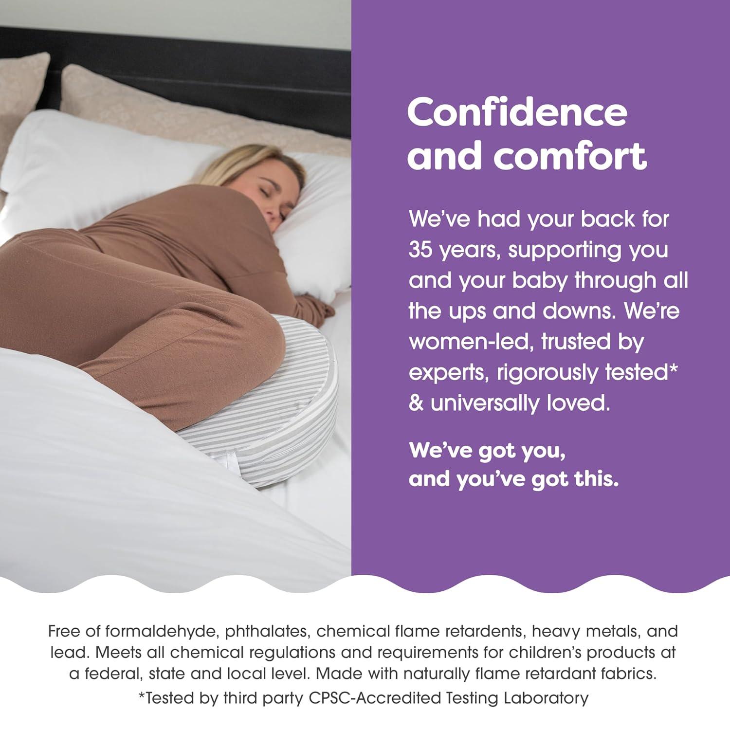 imageBoppy Wedge Pregnancy Pillow  Compact Support Wedge Maternity Pillow for Back Knees Pelvic Floor at Home Office ampamp Travel with Washable Knit Cover  Taupe GrasslandGray Modern Stripe