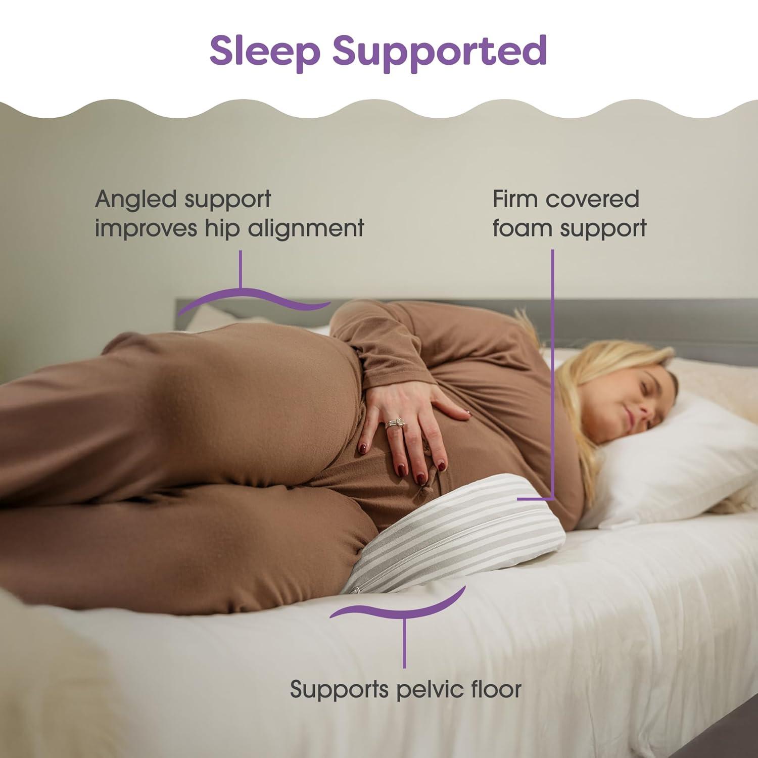 imageBoppy Wedge Pregnancy Pillow  Compact Support Wedge Maternity Pillow for Back Knees Pelvic Floor at Home Office ampamp Travel with Washable Knit Cover  Taupe GrasslandGray Modern Stripe