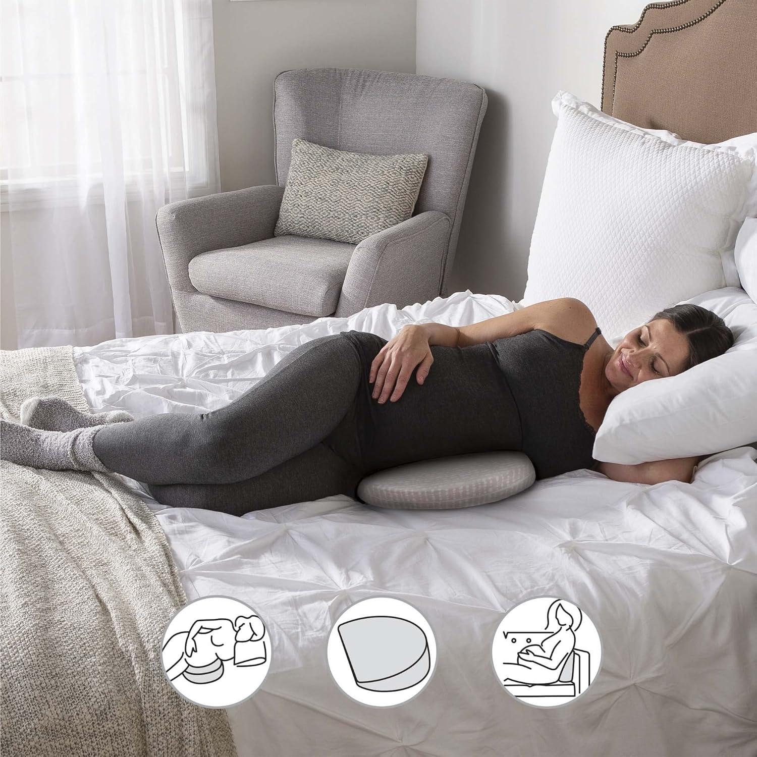 imageBoppy Wedge Pregnancy Pillow  Compact Support Wedge Maternity Pillow for Back Knees Pelvic Floor at Home Office ampamp Travel with Washable Knit Cover  Taupe GrasslandOrganic Cotton Biscotti Liquid Stripe