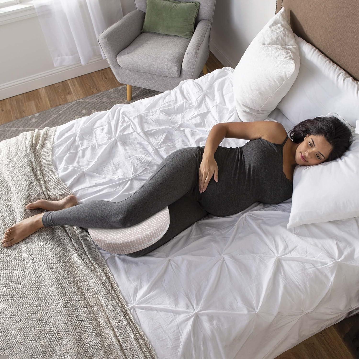 imageBoppy Wedge Pregnancy Pillow  Compact Support Wedge Maternity Pillow for Back Knees Pelvic Floor at Home Office ampamp Travel with Washable Knit Cover  Taupe GrasslandOrganic Cotton Biscotti Liquid Stripe